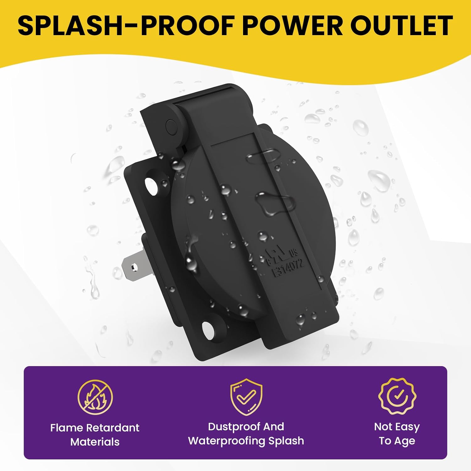 US Standard Water-Proof Power Outlet 15Amp 3-Hole Socket, 125Volt Power Outlet Receptacle, NEMA 5-15R with Cover Socket,Panel Mount Dustproof Industrial Electrical Female Plug (2-Pack) - Image 2