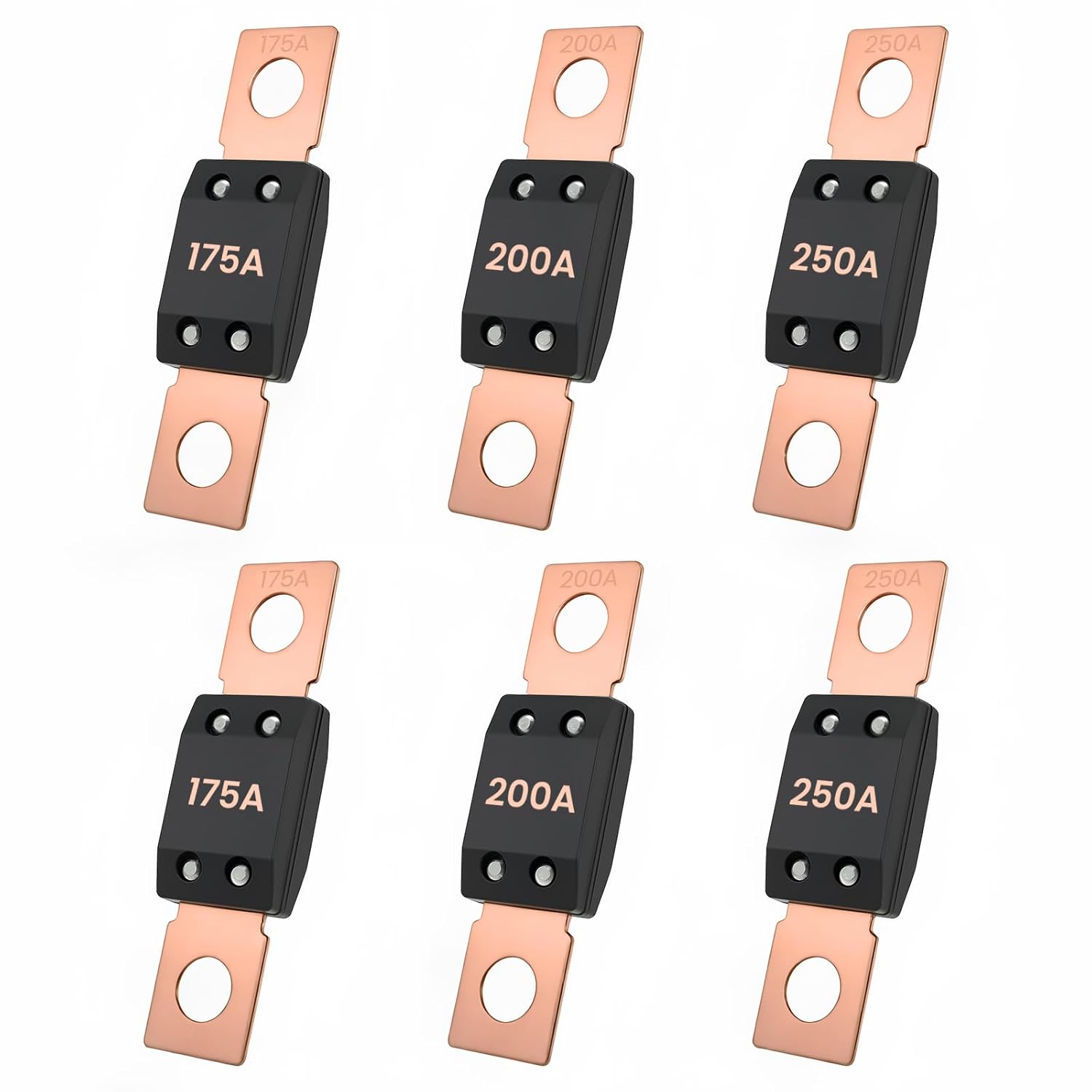 6Pcs MEGA/AMG High Current Fuse, 175A, 200A, 250A Bolt-on Automotive Fuses for Cars, Trucks, Boats & Industrial Equipment - Image 1