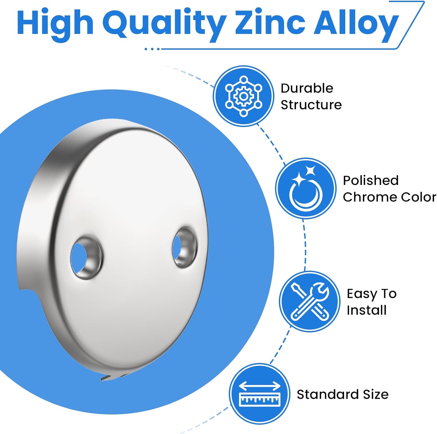2Pcs 2-Hole Bathtub Overflow Face Plate | Universal Zinc Alloy Tub Overflow Drain Cover with Screws | Chrome Finish - Image 3