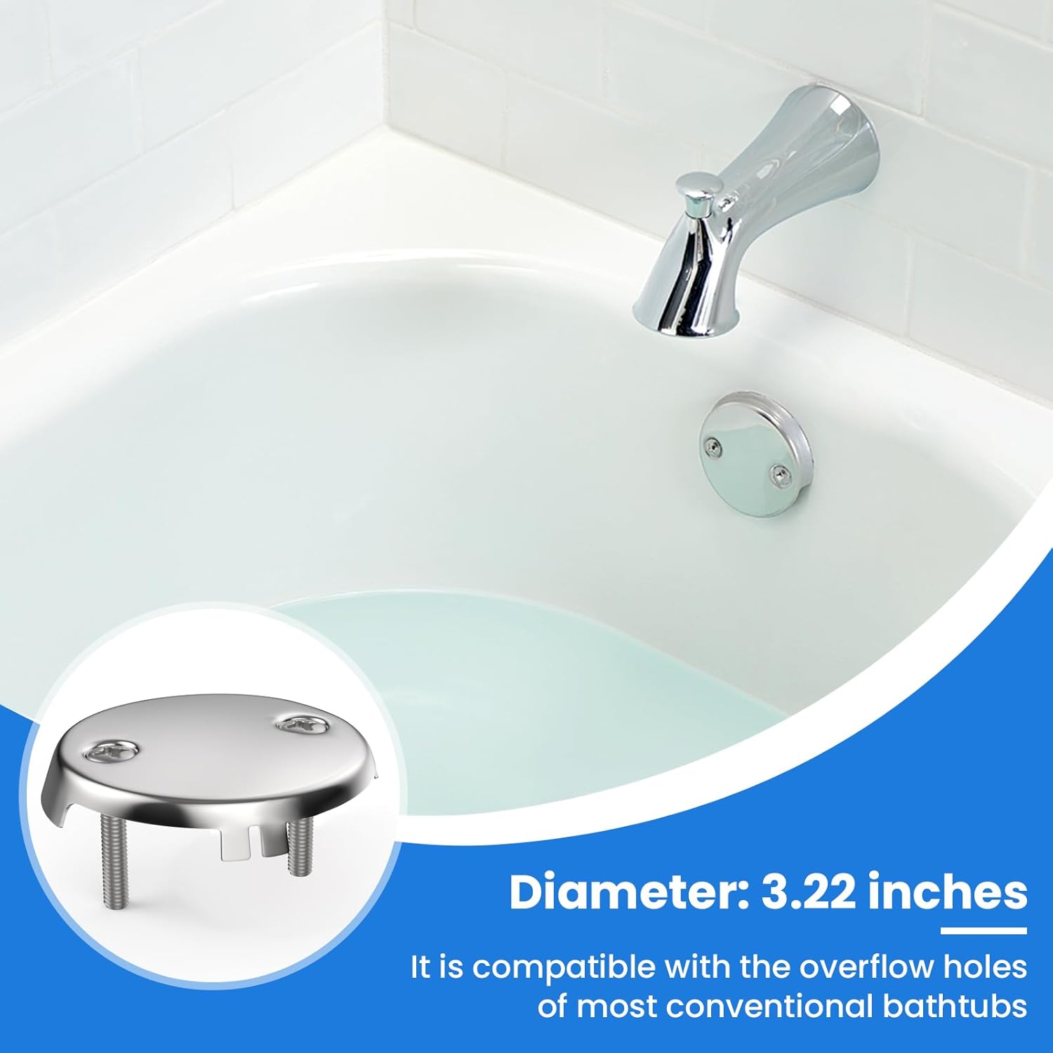 2Pcs 2-Hole Bathtub Overflow Face Plate | Universal Zinc Alloy Tub Overflow Drain Cover with Screws | Chrome Finish - Image 6
