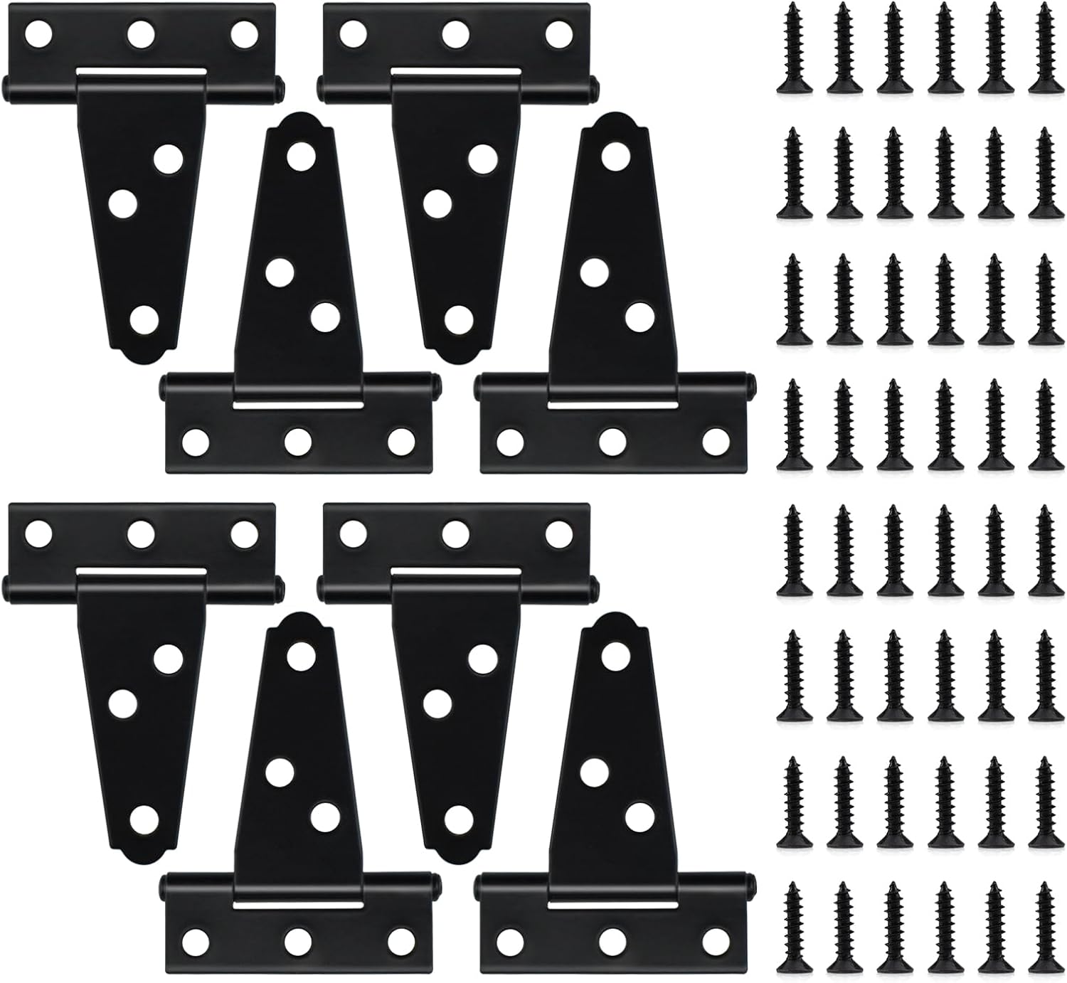 8 Pcs T Strap Gate Hinges, Heavy Duty 2 inch Barn Door Hinges, Black Tee Shed Hinge with Mounting Screws for Barn Door, Shed or Wooden Fences - Image 1