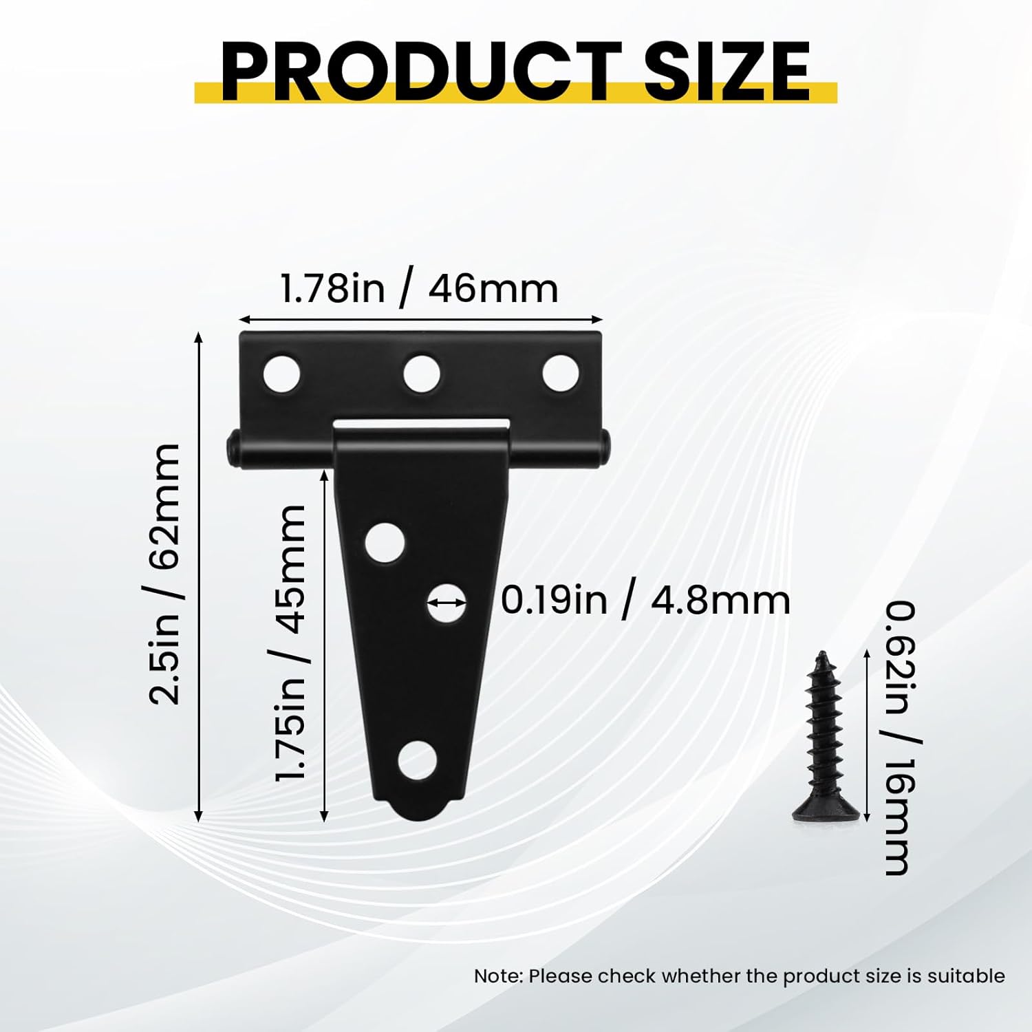 8 Pcs T Strap Gate Hinges, Heavy Duty 2 inch Barn Door Hinges, Black Tee Shed Hinge with Mounting Screws for Barn Door, Shed or Wooden Fences - Image 2