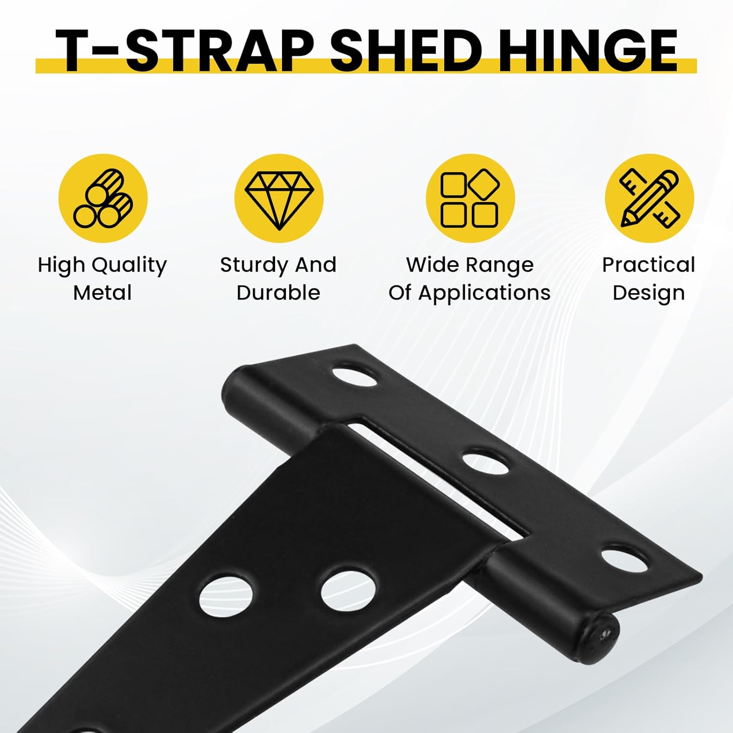 8 Pcs T Strap Gate Hinges, Heavy Duty 2 inch Barn Door Hinges, Black Tee Shed Hinge with Mounting Screws for Barn Door, Shed or Wooden Fences - Image 3