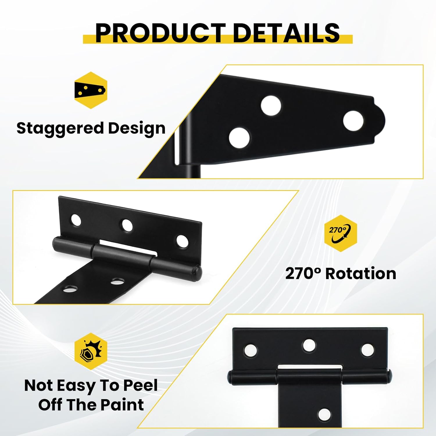 8 Pcs T Strap Gate Hinges, Heavy Duty 2 inch Barn Door Hinges, Black Tee Shed Hinge with Mounting Screws for Barn Door, Shed or Wooden Fences - Image 4