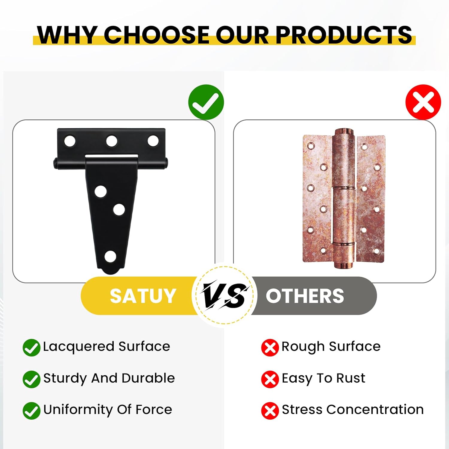 8 Pcs T Strap Gate Hinges, Heavy Duty 2 inch Barn Door Hinges, Black Tee Shed Hinge with Mounting Screws for Barn Door, Shed or Wooden Fences - Image 5