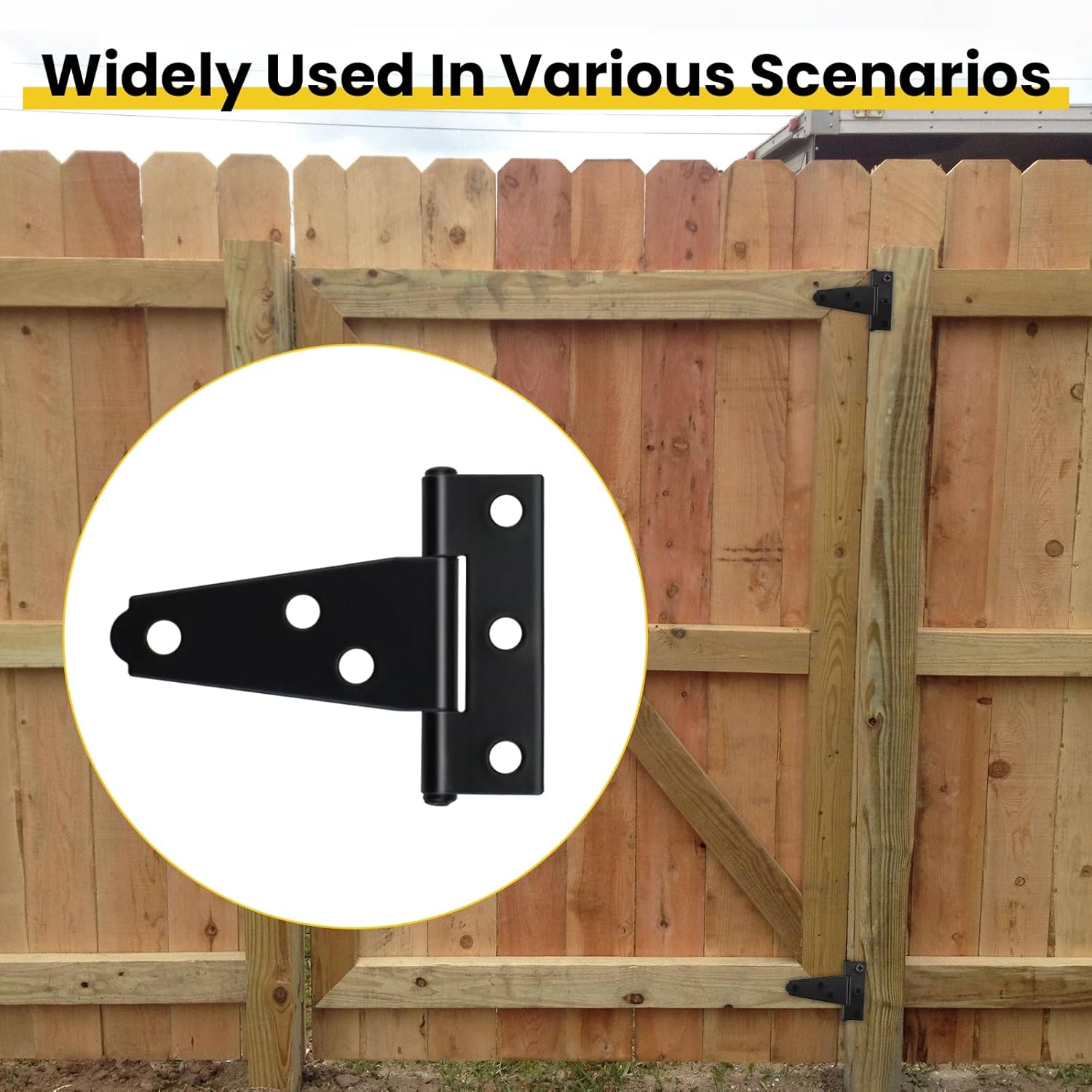 8 Pcs T Strap Gate Hinges, Heavy Duty 2 inch Barn Door Hinges, Black Tee Shed Hinge with Mounting Screws for Barn Door, Shed or Wooden Fences - Image 7