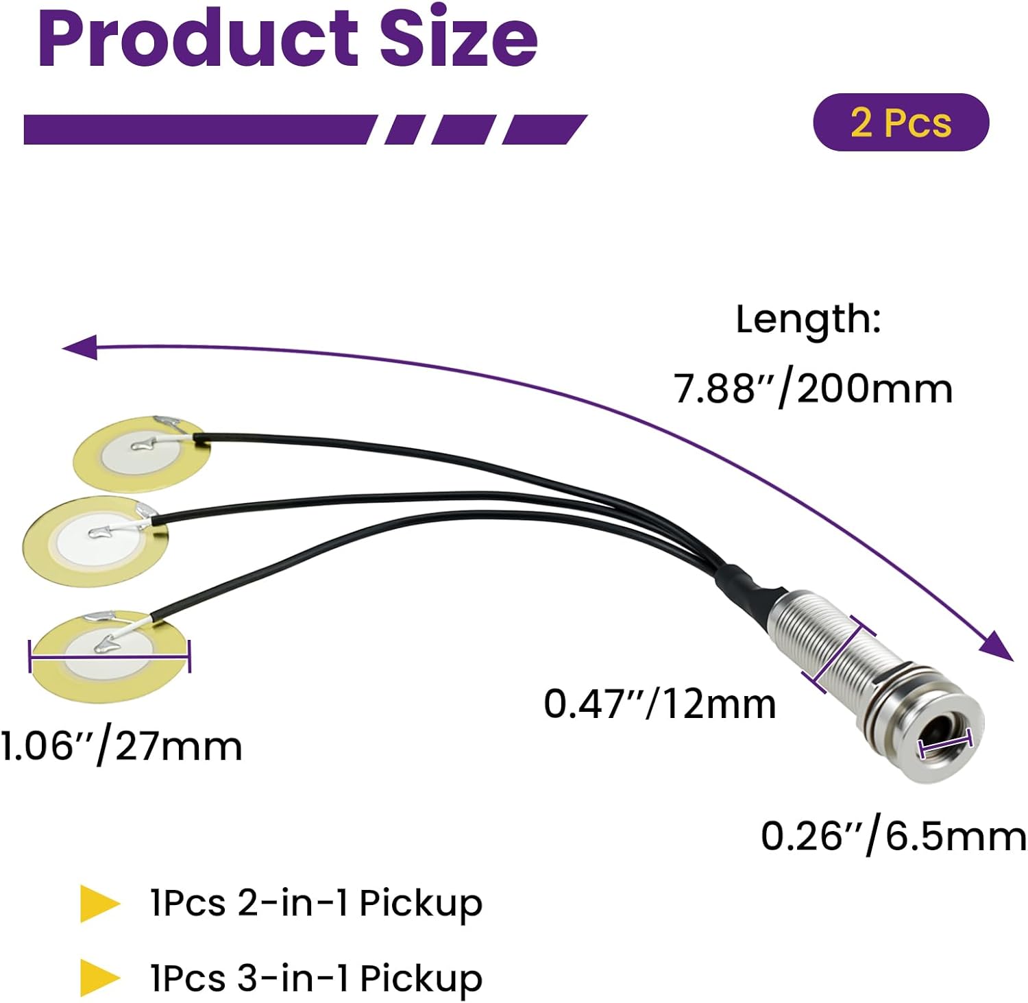 2 Pcs Piezo Pickups Transducer | 3-in-1 & 2-in-1 Pickup Combo | Self-Adhesive Piezo System | Acoustic Guitar, Violin, Ukulele & Cello - Image 2