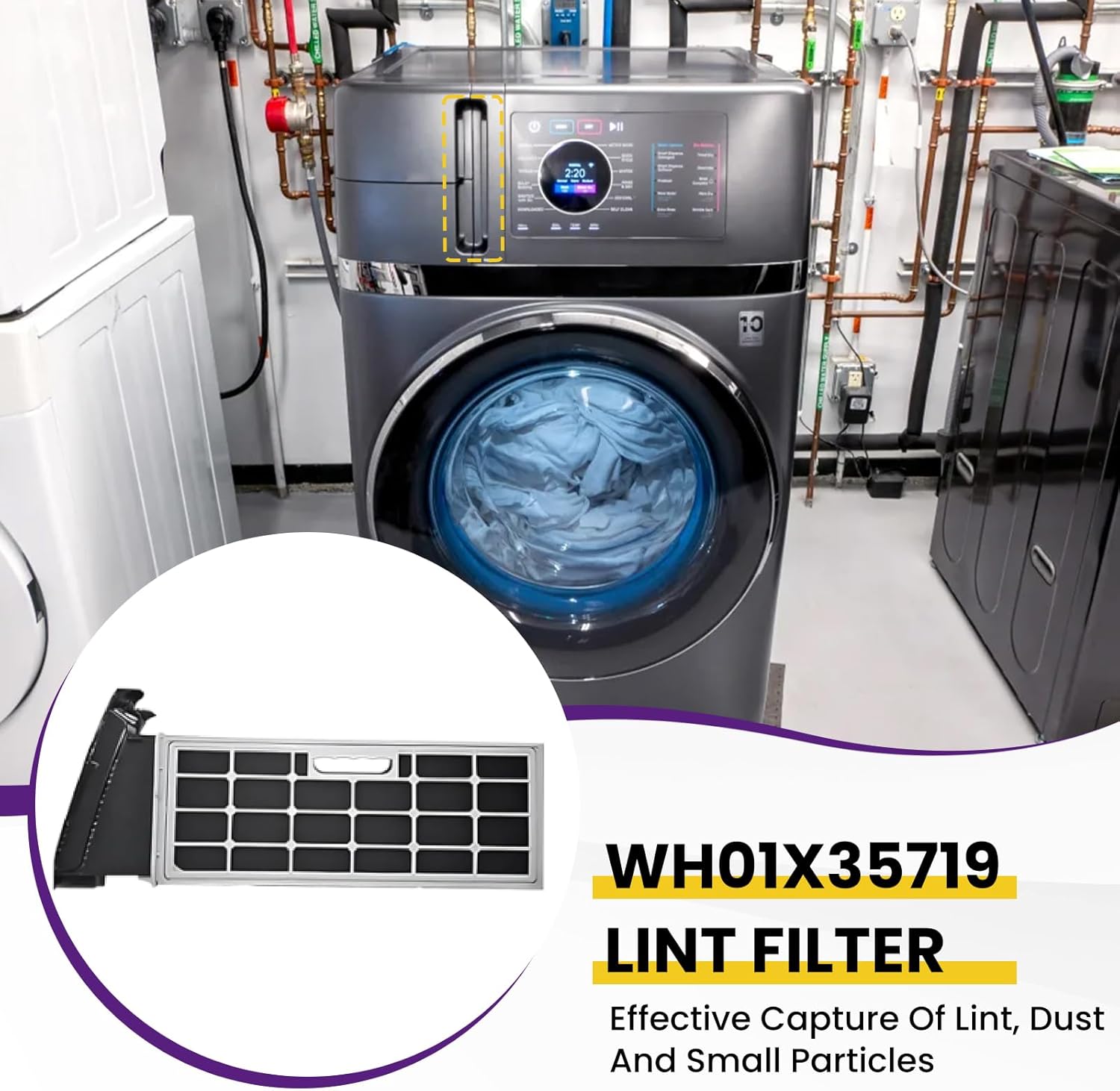 4 Pack WH01X35719 Lint Filter, Hand Washable Replacement Lint Filter Compatible with G-E Profile Washer Dryer Combo, for Models: PFQ97HSPVDS - Image 5