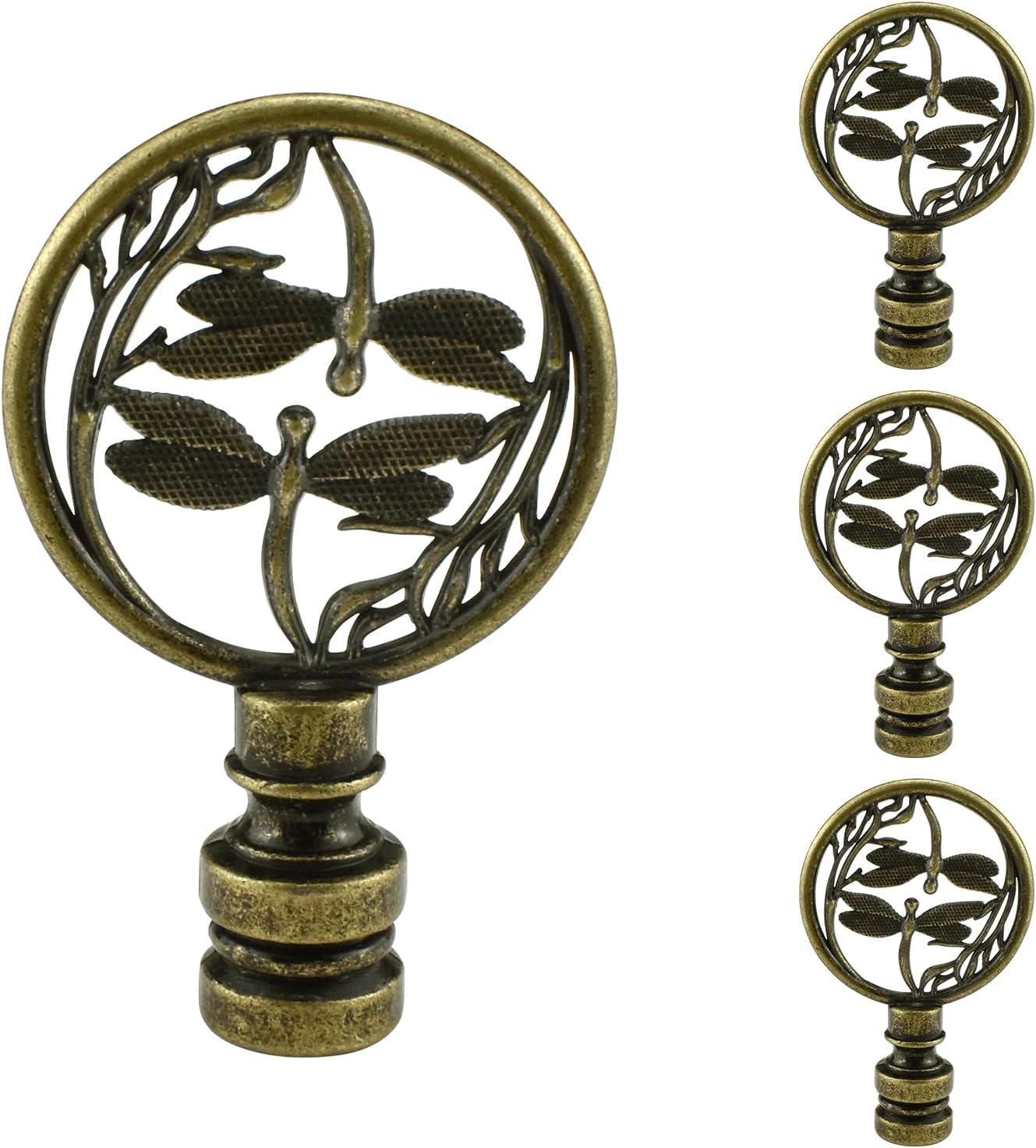 4 Pcs Lamp Finial Cap Knob, Hollowing Out Treatment Double Dragonflies Lamp Finials, 1-2/3 inch Dragonfly Design Lamp Decoration for Lamp Shade Antique Bronze - Image 1