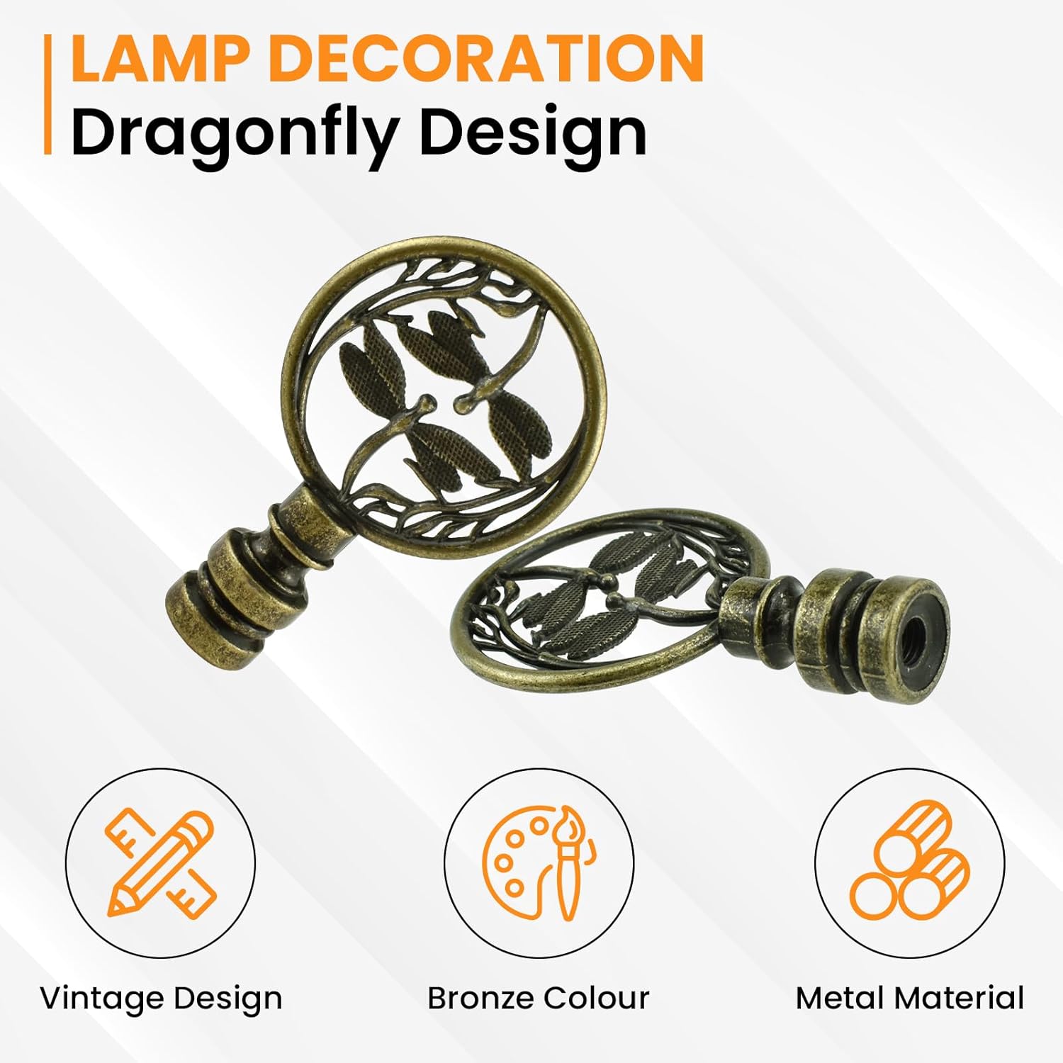 4 Pcs Lamp Finial Cap Knob, Hollowing Out Treatment Double Dragonflies Lamp Finials, 1-2/3 inch Dragonfly Design Lamp Decoration for Lamp Shade Antique Bronze - Image 2