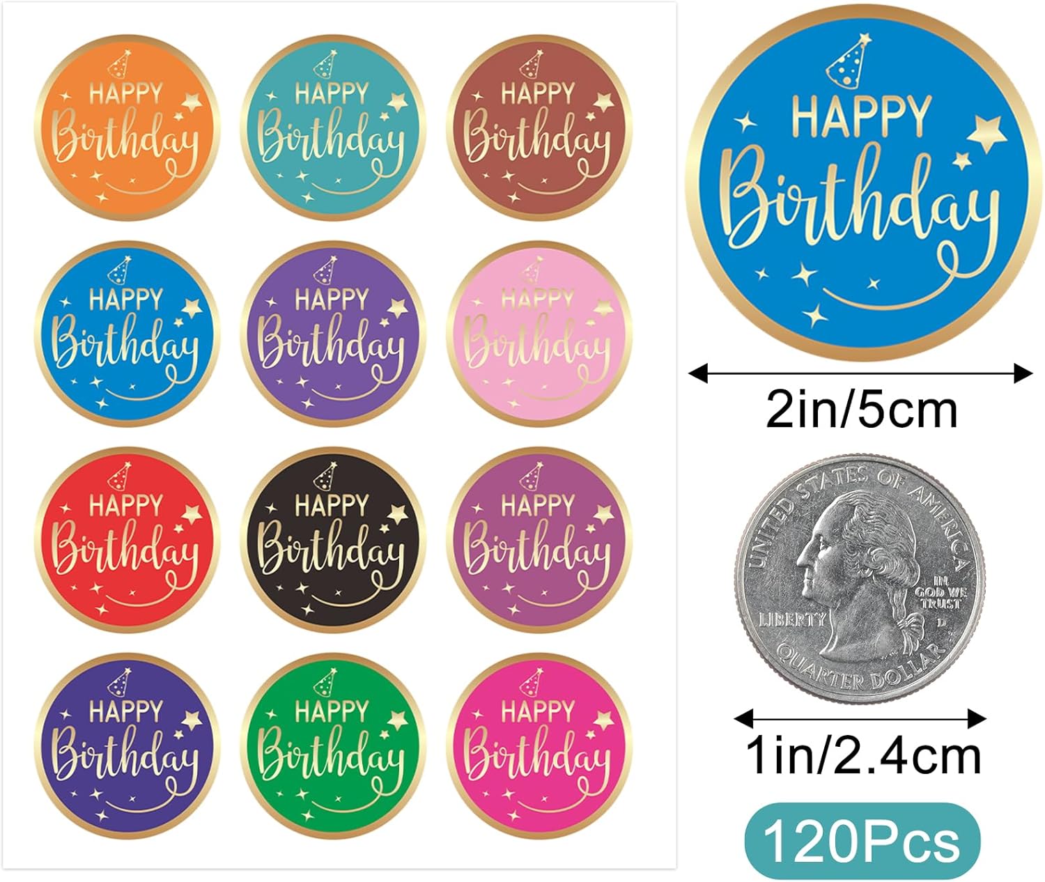 Happy Birthday Stickers for Kid - 120Pcs 2In Happy Birthday Stickers for Adult Personalized Gold Foil Stamping Birthday Sticker Self Adhesive Birthday Seal Label Sticker for Card Envelope Gift - Image 2