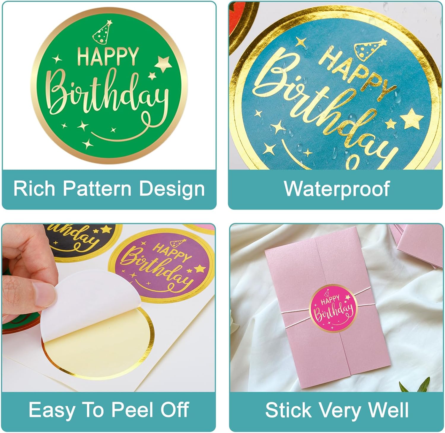 Happy Birthday Stickers for Kid - 120Pcs 2In Happy Birthday Stickers for Adult Personalized Gold Foil Stamping Birthday Sticker Self Adhesive Birthday Seal Label Sticker for Card Envelope Gift - Image 3
