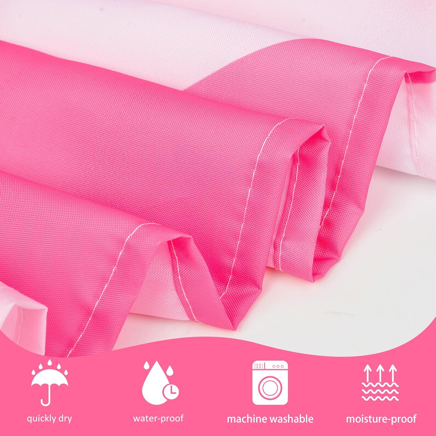 Pink Shower Curtain for Bathroom Cute Wavy Swirl 70S Abstract Retro Vintage Preppy Aesthetic Fabric Waterproof Bathroom Shower Curtains Set with Hooks 72x72 Inch - Image 4