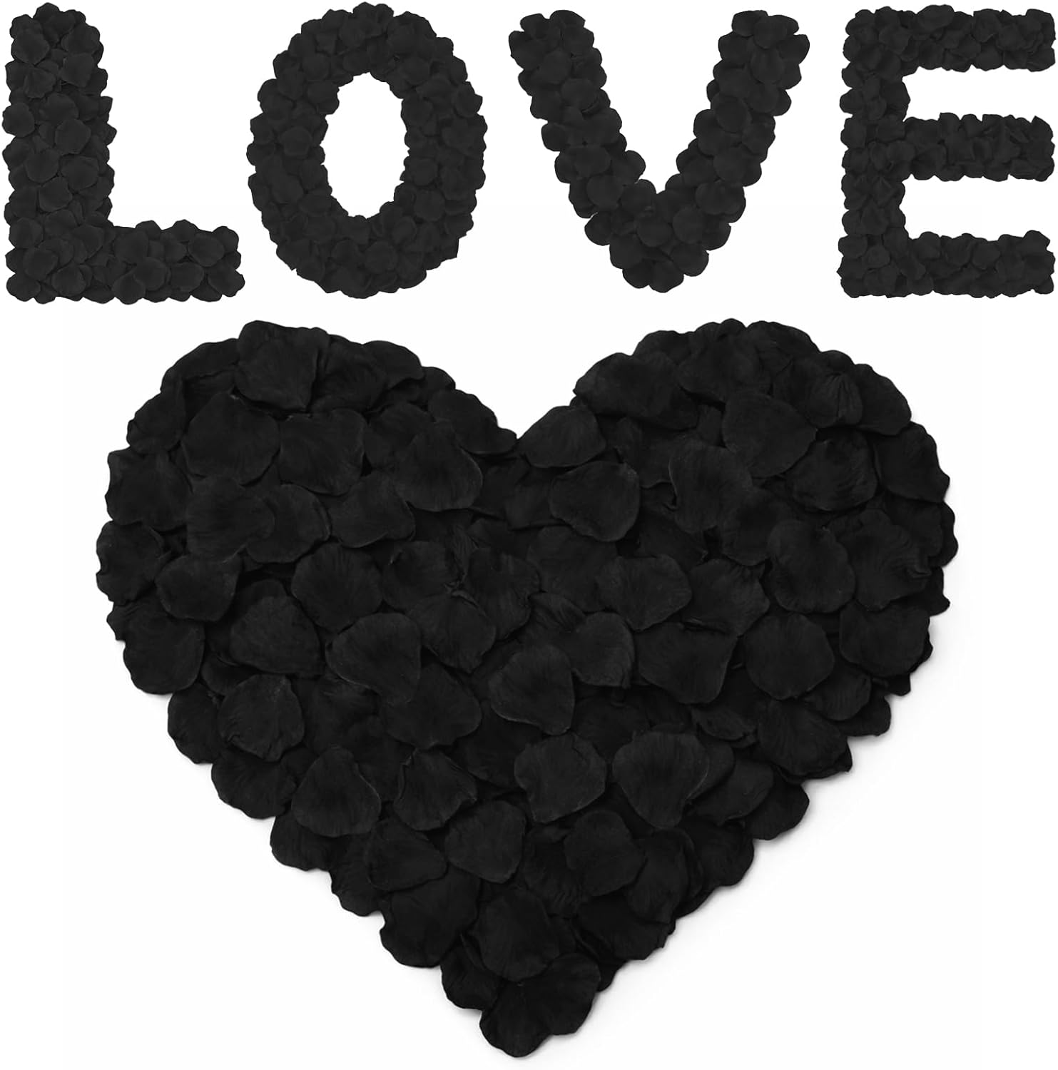 1500Pcs Black Rose Petals - Artificial Faux Flowers Fake Rose Petals for Wedding Proposal Engagement Romantic Night Anniversary Valentine's Galentine's Day Decoration Home Room Party Decor - Image 1