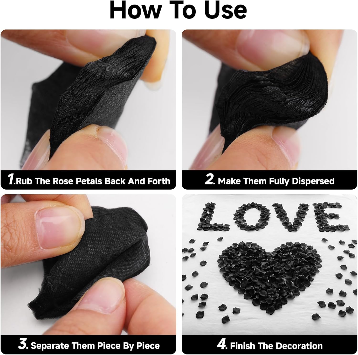 1500Pcs Black Rose Petals - Artificial Faux Flowers Fake Rose Petals for Wedding Proposal Engagement Romantic Night Anniversary Valentine's Galentine's Day Decoration Home Room Party Decor - Image 3