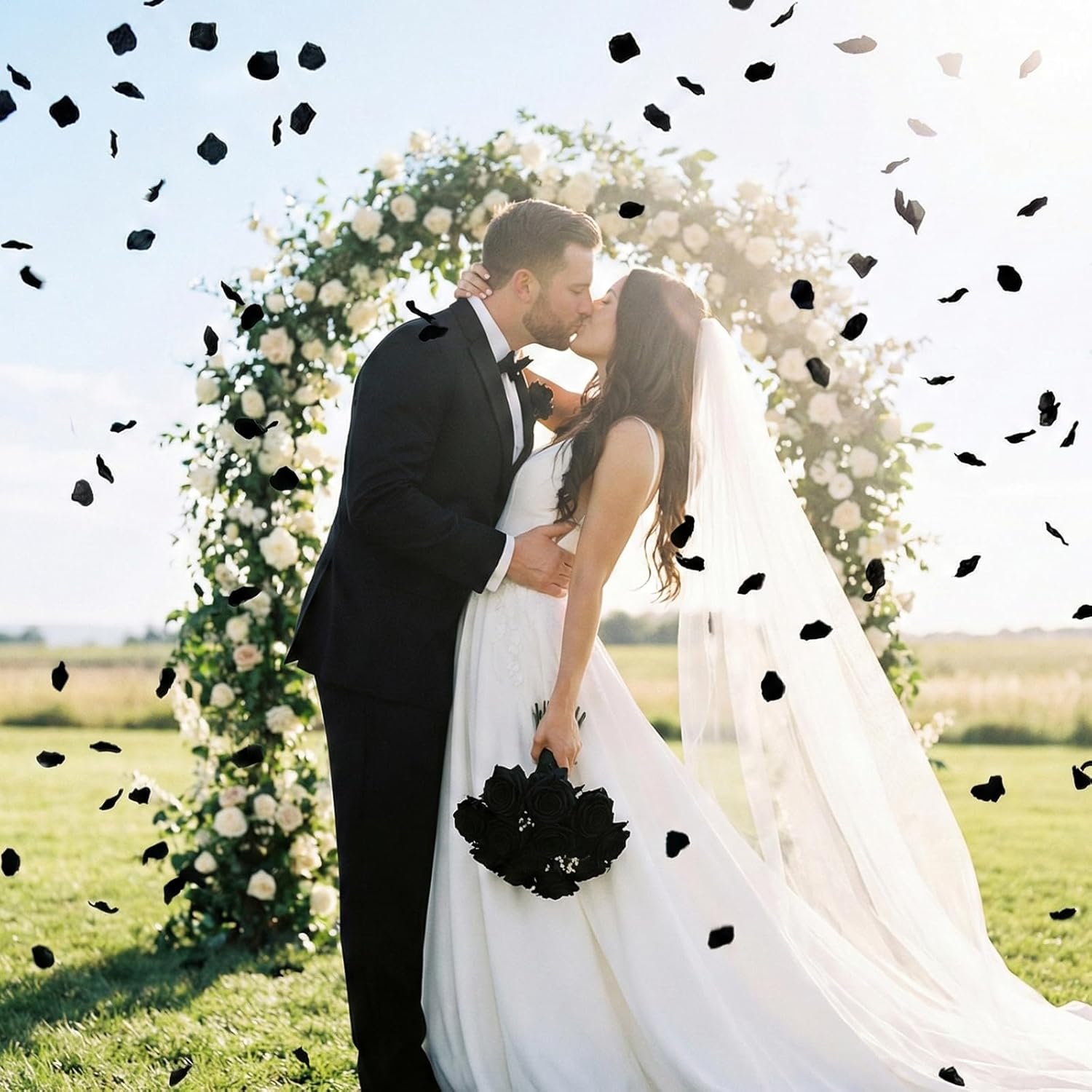 1500Pcs Black Rose Petals - Artificial Faux Flowers Fake Rose Petals for Wedding Proposal Engagement Romantic Night Anniversary Valentine's Galentine's Day Decoration Home Room Party Decor - Image 5