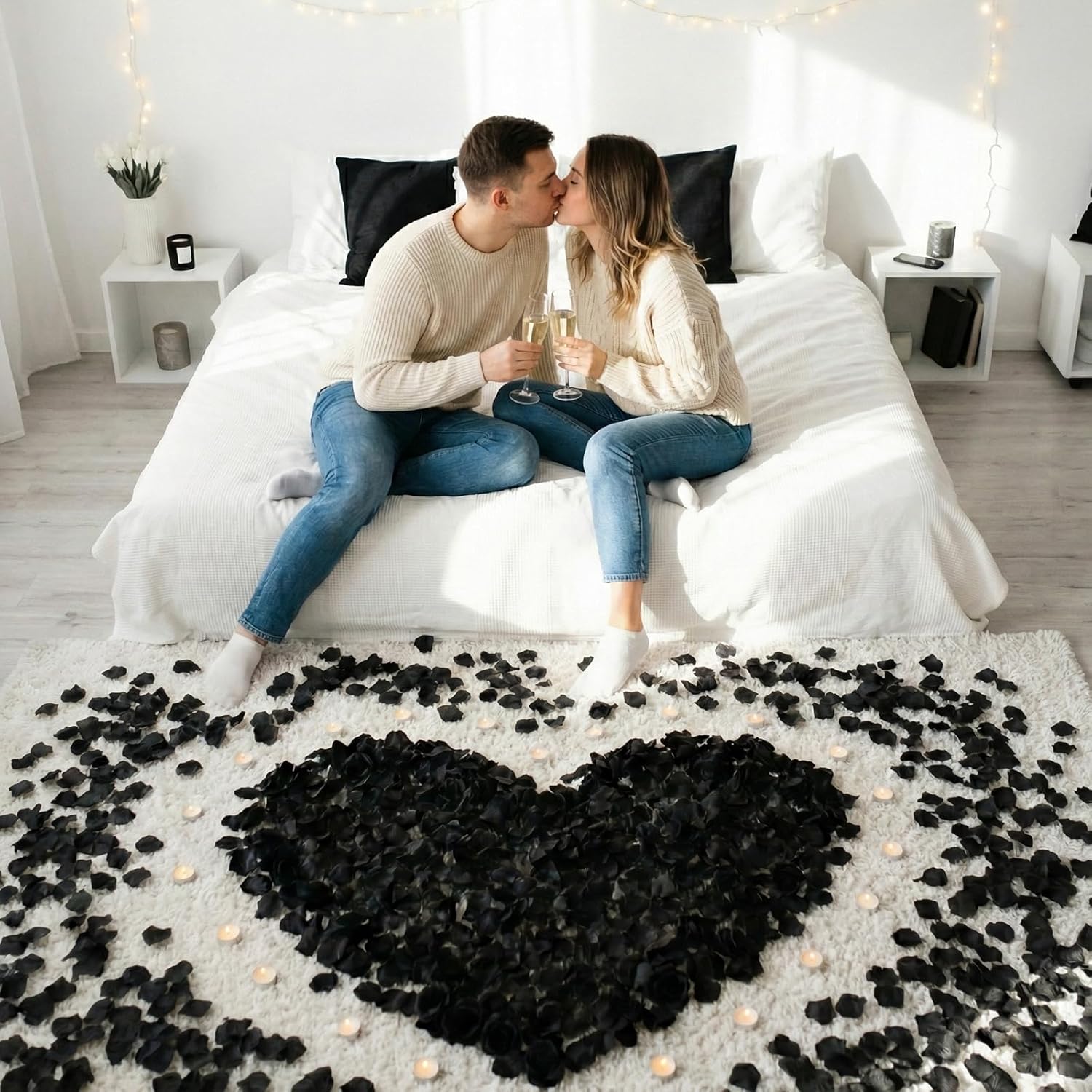 1500Pcs Black Rose Petals - Artificial Faux Flowers Fake Rose Petals for Wedding Proposal Engagement Romantic Night Anniversary Valentine's Galentine's Day Decoration Home Room Party Decor - Image 6