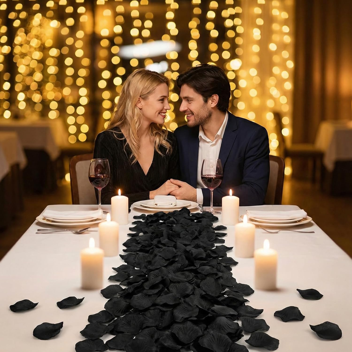 1500Pcs Black Rose Petals - Artificial Faux Flowers Fake Rose Petals for Wedding Proposal Engagement Romantic Night Anniversary Valentine's Galentine's Day Decoration Home Room Party Decor - Image 7