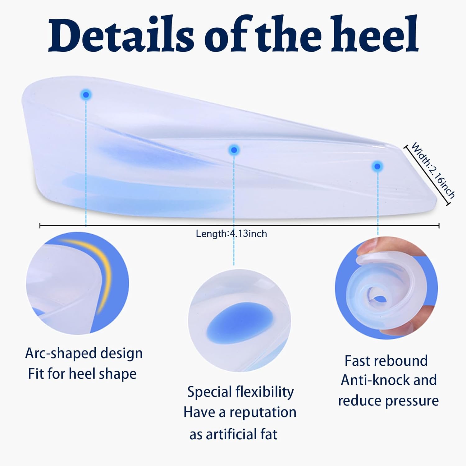 3 Pair Gel Heel Cups Plantar Fasciitis Inserts - Silicone Gel Heel Pads for Heel Pain, Bone Spur & Achilles Pain, Gel Heel Cushions and Cups, Pad & Shock Absorbing Support - Image 2
