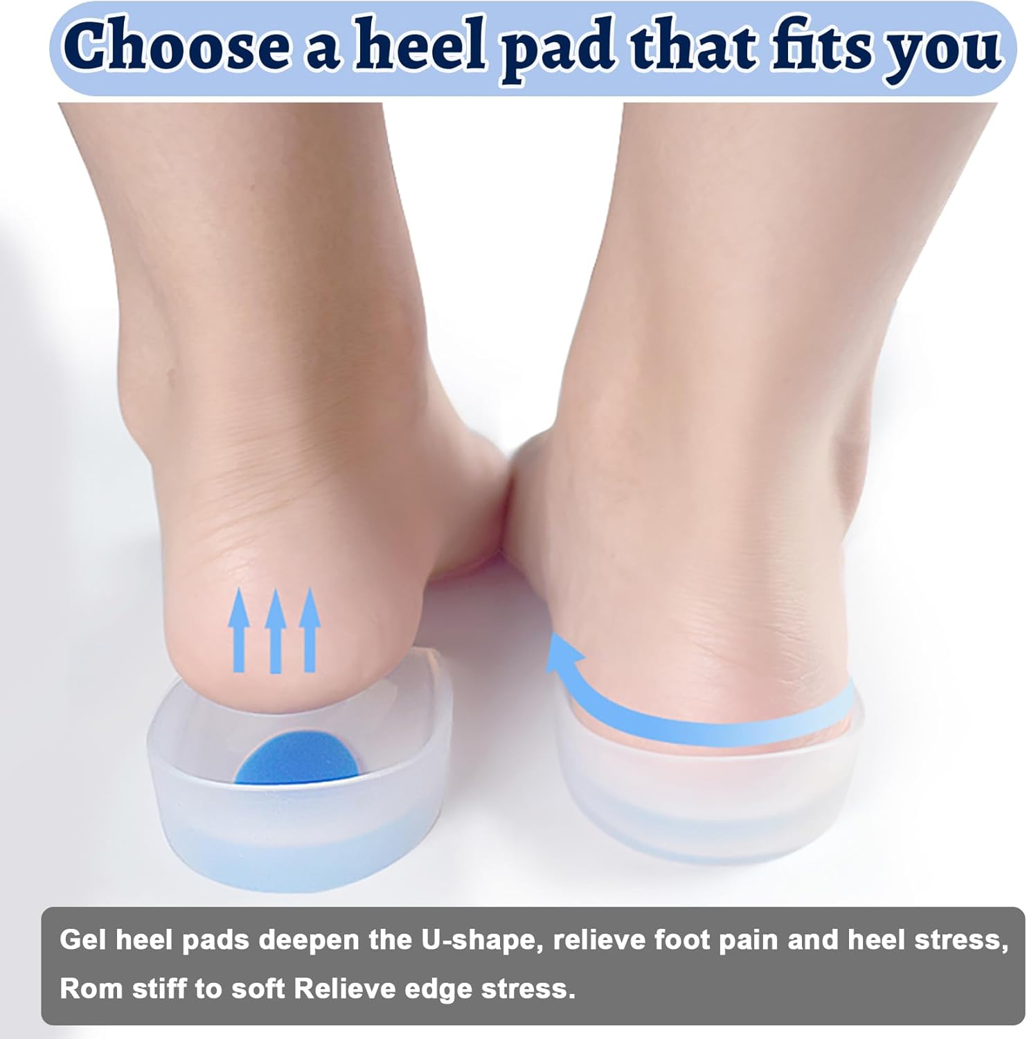 3 Pair Gel Heel Cups Plantar Fasciitis Inserts - Silicone Gel Heel Pads for Heel Pain, Bone Spur & Achilles Pain, Gel Heel Cushions and Cups, Pad & Shock Absorbing Support - Image 6