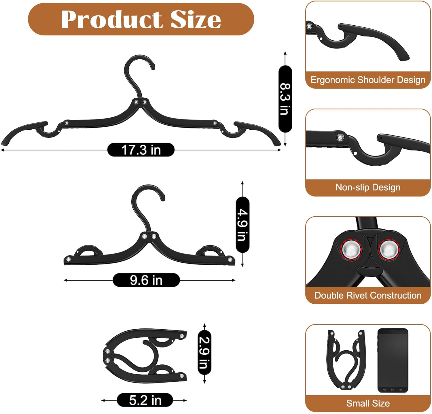 12 Pcs Portable Travel Hangers for Cruise Ship Essentials 2026, Plastic Folding Foldable Hangers Clothes Drying Rack Travel Accessories for Suitcase, RV, Camping, Flying, Hotel, Road Trip (Black) - Image 2