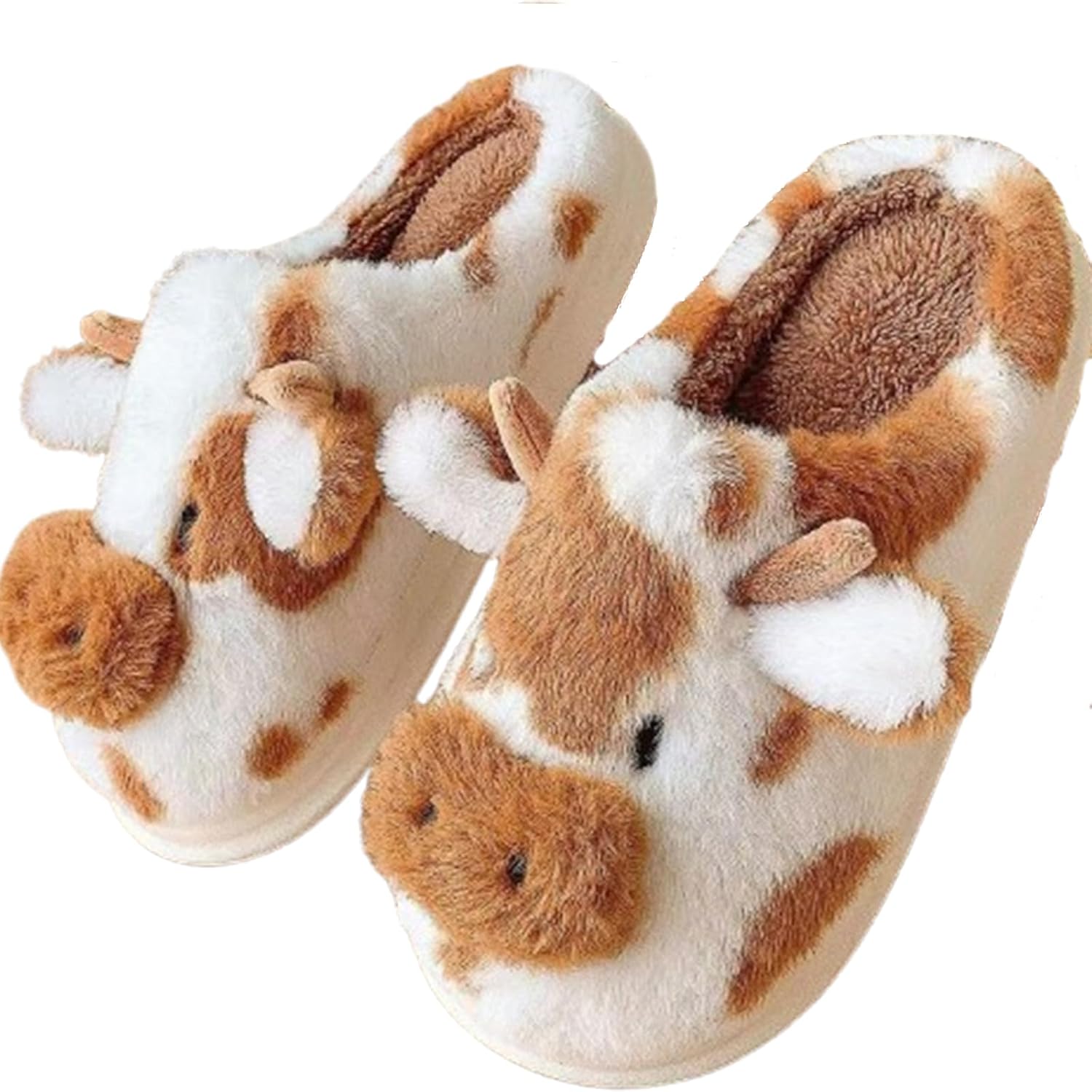 Cartoon Cow Cotton Slippers,Cute Cozy Fuzzy Animal Slippers For Women Men,Winter Warm Plush Comfy Indoor Outdoor Slippers - Image 1