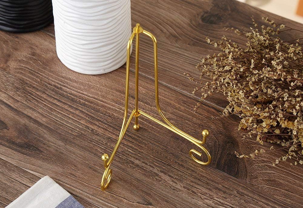 Plate Stands for Display 4 Inch - Decorative Plate Holder - Gold Metal Picture Stand for Table - Small Easels for Display Card, Photo, Mini Sign, and PSA Slab - Ideal for Party and Wedding - 2 Pack - Image 3