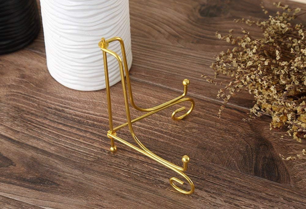 Plate Stands for Display 4 Inch - Decorative Plate Holder - Gold Metal Picture Stand for Table - Small Easels for Display Card, Photo, Mini Sign, and PSA Slab - Ideal for Party and Wedding - 2 Pack - Image 4