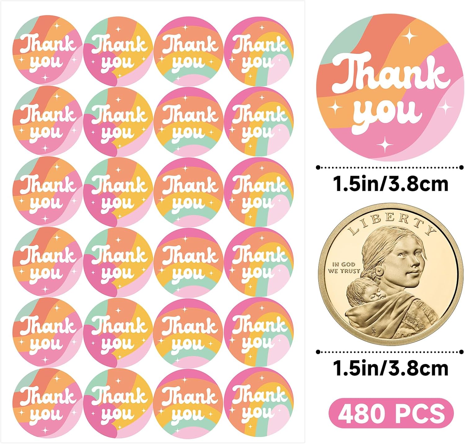 Thank You Stickers - Rainbow Star Thank You Stickers for Small Business 480Pcs 1.5In Thank You Sticker for Packaging Self Adhesive Thank You Party Favor Seal Label Sticker for Card(4 Design) - Image 2