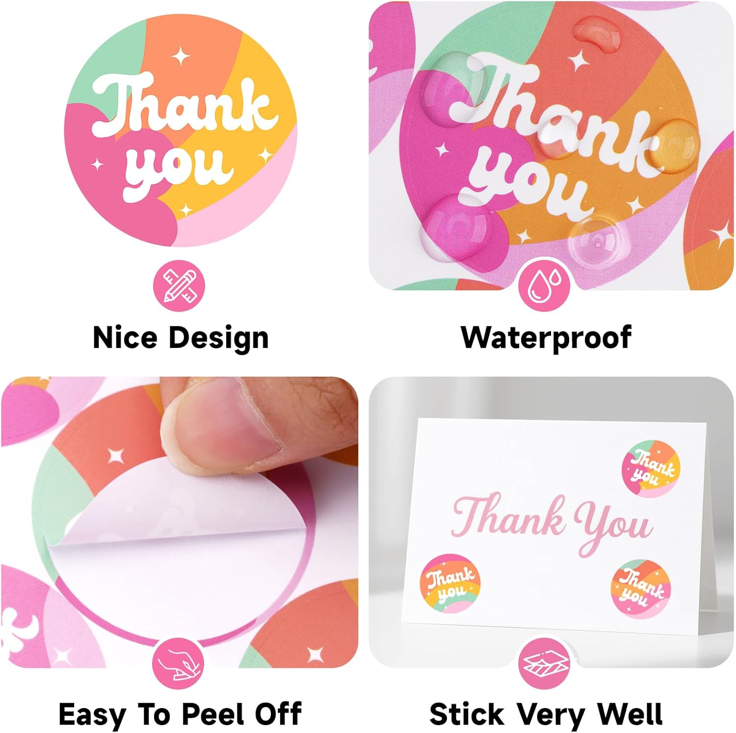 Thank You Stickers - Rainbow Star Thank You Stickers for Small Business 480Pcs 1.5In Thank You Sticker for Packaging Self Adhesive Thank You Party Favor Seal Label Sticker for Card(4 Design) - Image 3