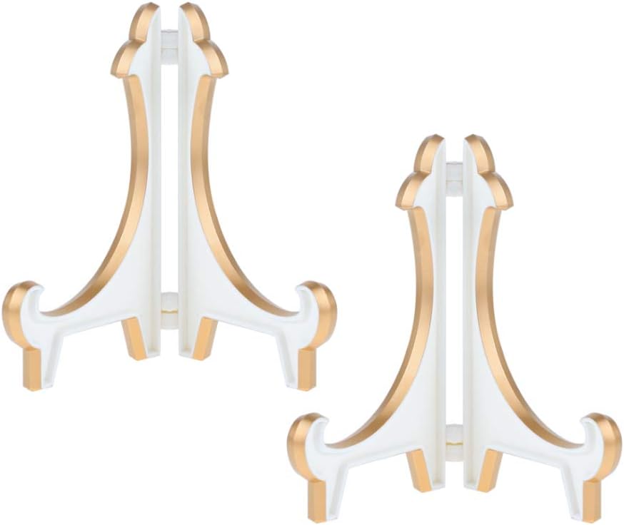 2 Pack 5inch White Gold Thicken Acrylic Easels Display Stand Plate Stand Holder display Pictures Frame ,Decorative Plates, and Artworks - Image 1