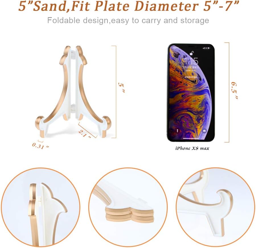 2 Pack 5inch White Gold Thicken Acrylic Easels Display Stand Plate Stand Holder display Pictures Frame ,Decorative Plates, and Artworks - Image 2