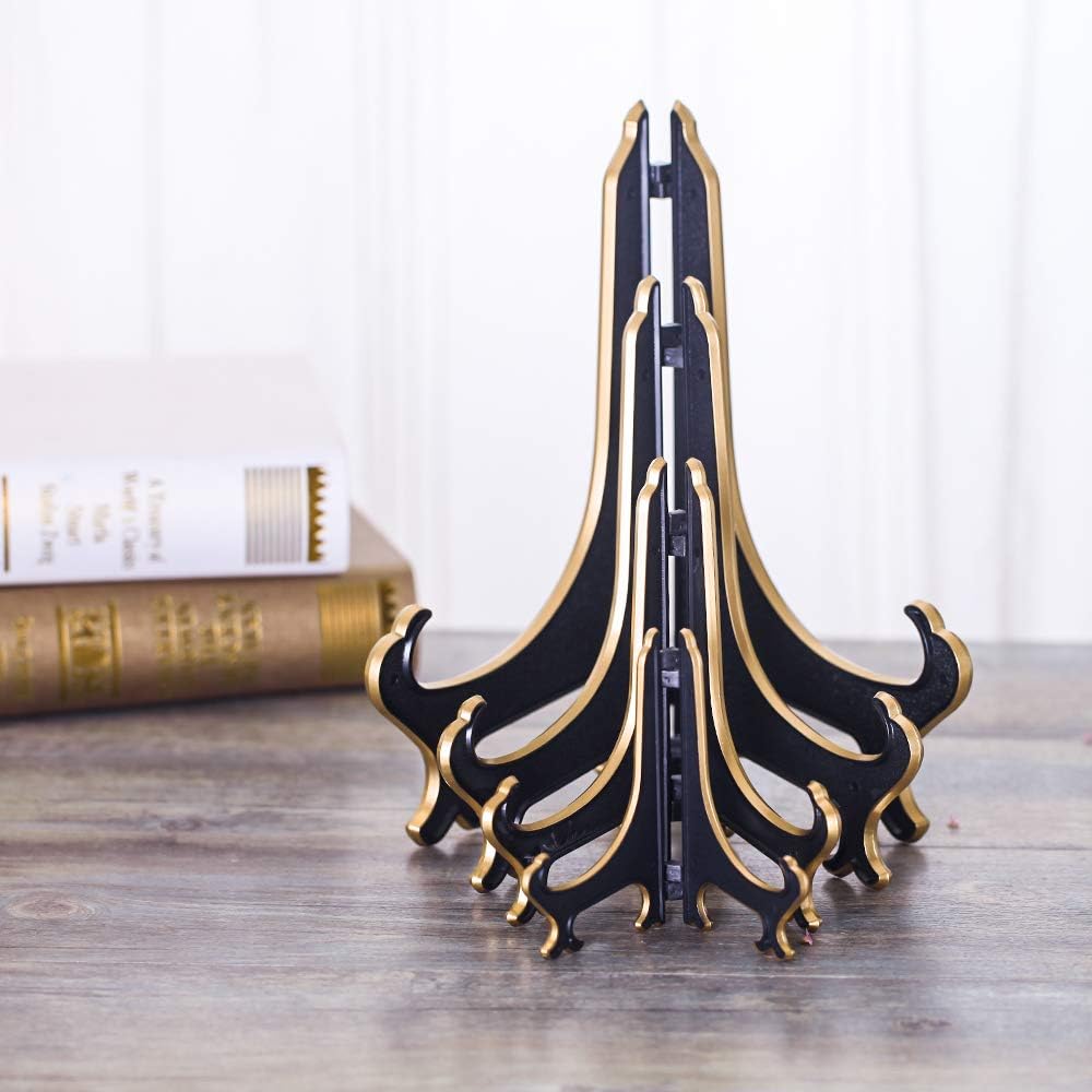 8 Inch Plate Display Stand - Adjustable Easel Holder for Decorative Plates, Pictures, Cookbooks - Black Gold Tabletop Stands with Foldable Design - 2 Pack - Image 6