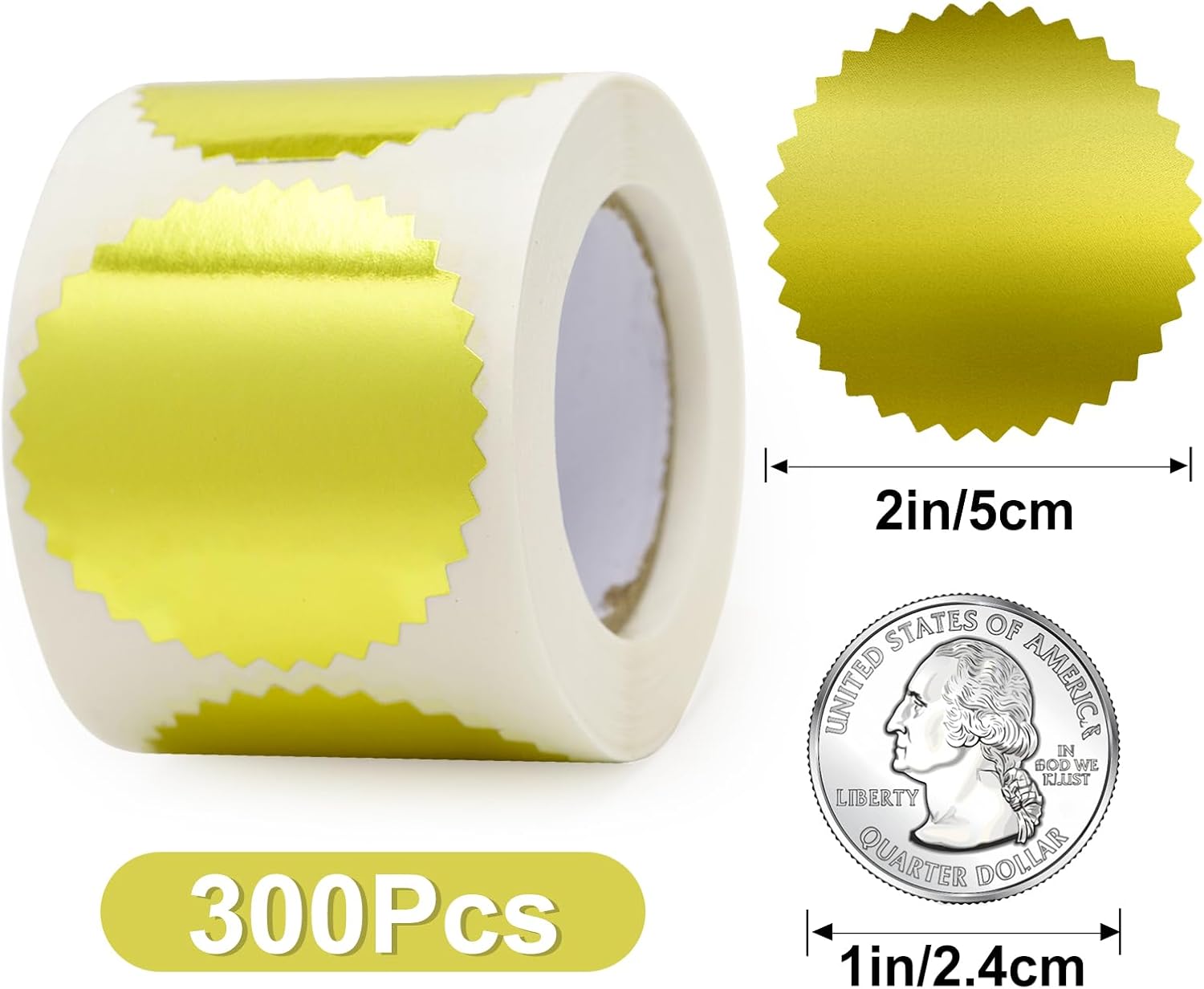 Embossing Stickers 300Pcs 2'' Gold Foil Seals Stickers for Certificates Self Adhesive Envelope Seal Label Sticker with Serrated Edge Blank Embosser Stamp Sticker for Book Invitation Notary Seal - Image 2