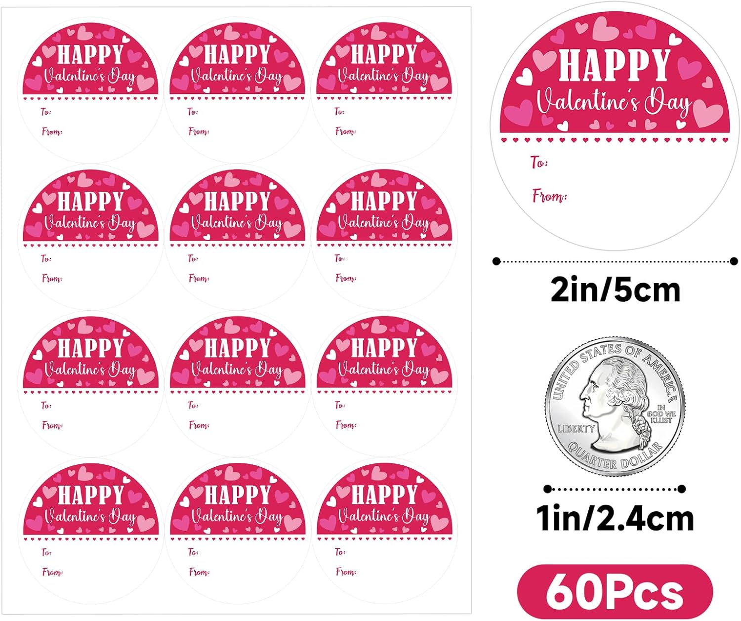 Valentines Day Gift Stickers - Happy Valentine's Day Name Stickers 60Pcs 2Inch Valentines to from Sticker Self Adhesive Happy Valentine's Heart Sticker for Envelope Seal Card Party Favors - Image 2