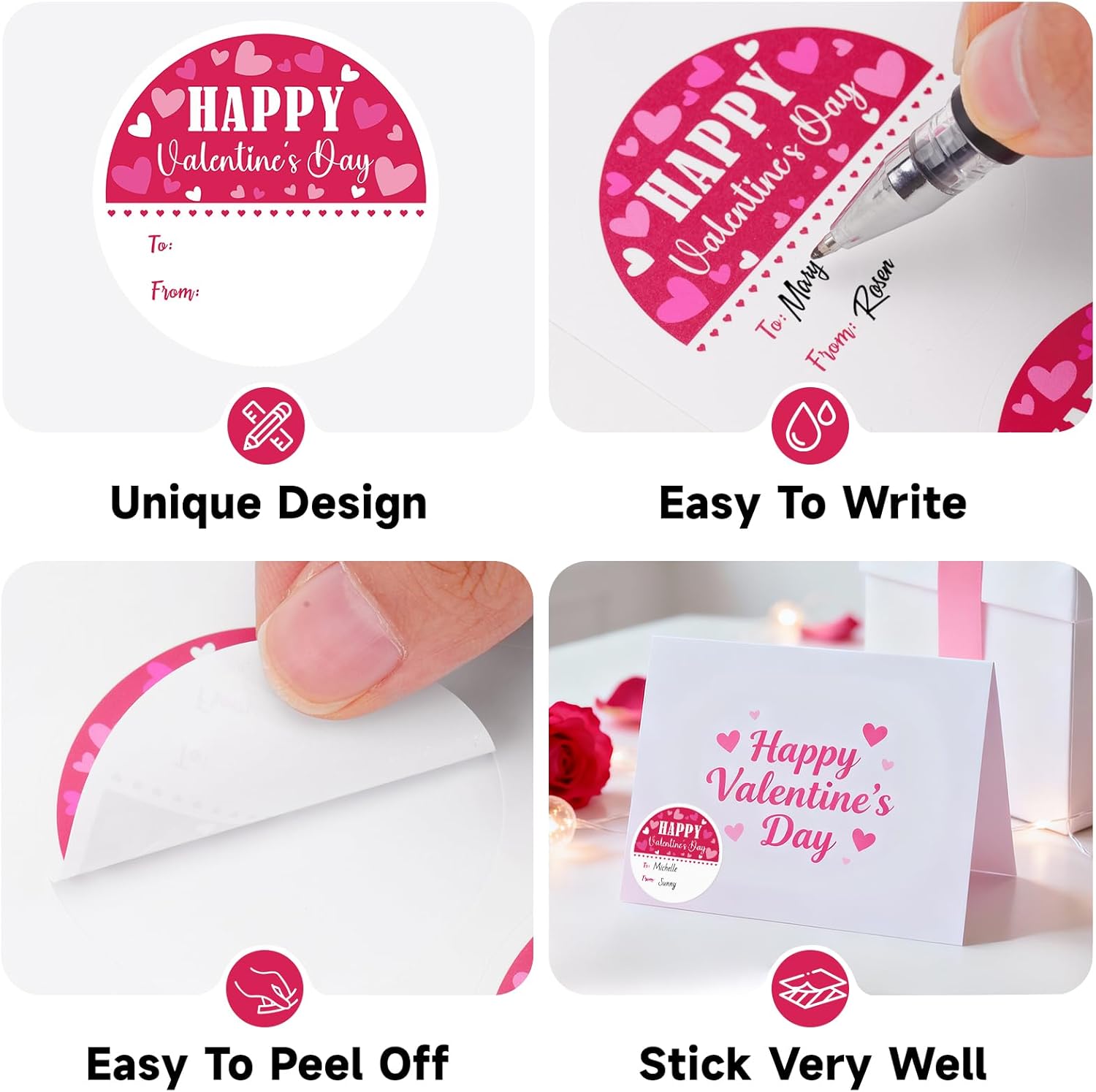 Valentines Day Gift Stickers - Happy Valentine's Day Name Stickers 60Pcs 2Inch Valentines to from Sticker Self Adhesive Happy Valentine's Heart Sticker for Envelope Seal Card Party Favors - Image 3