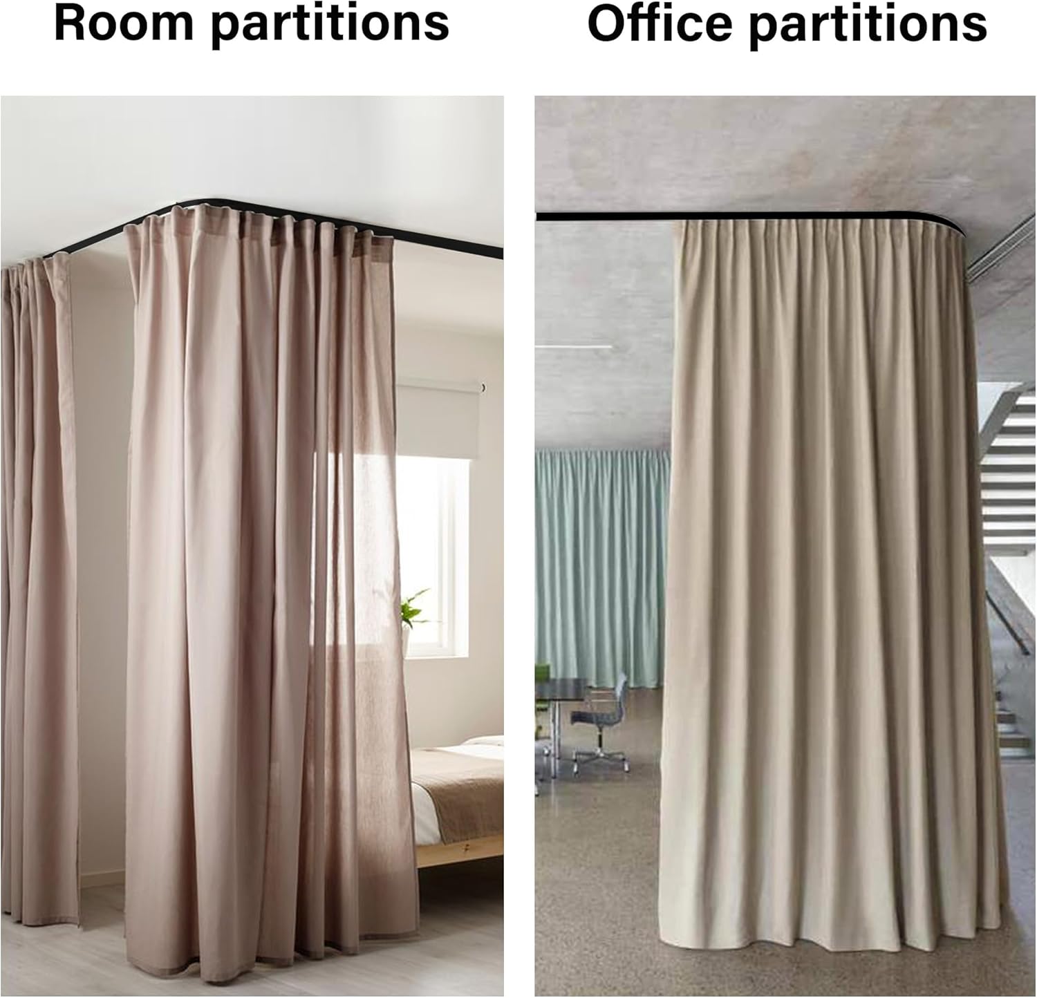 90° Curved Connectors for Track Curtains Ceiling Mount/Wall Mount, Ceiling Track for Curtains, Room Divider Curtains Tracks（Black 2PCS）. - Image 6