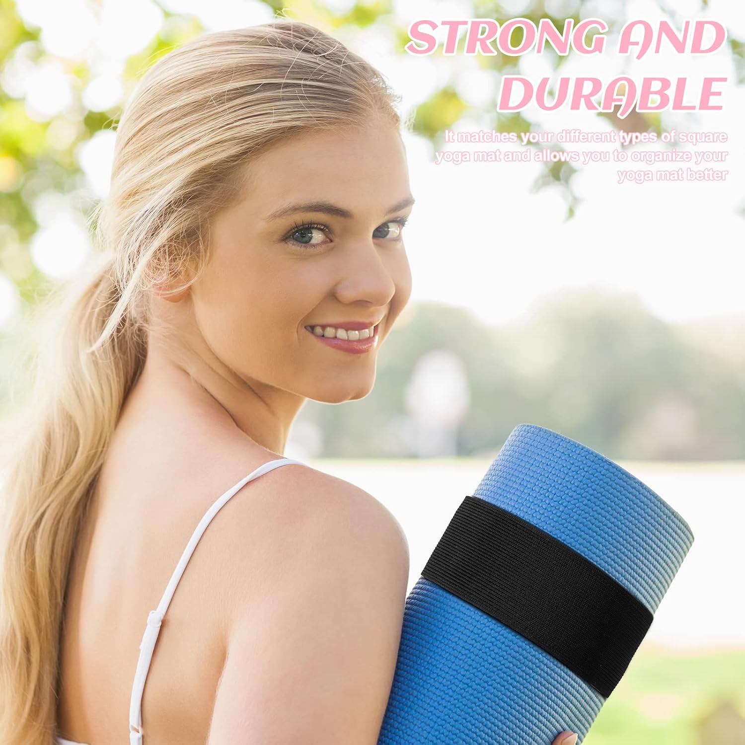4 Pcs Nylon Yoga Mat Strap Stretchable Holder Straps Heavy Duty Bungee Straps Band Adjustable Carrying Strap for Exercise Workout Pilates Yoga Mat Storage Gym, Black - Image 3