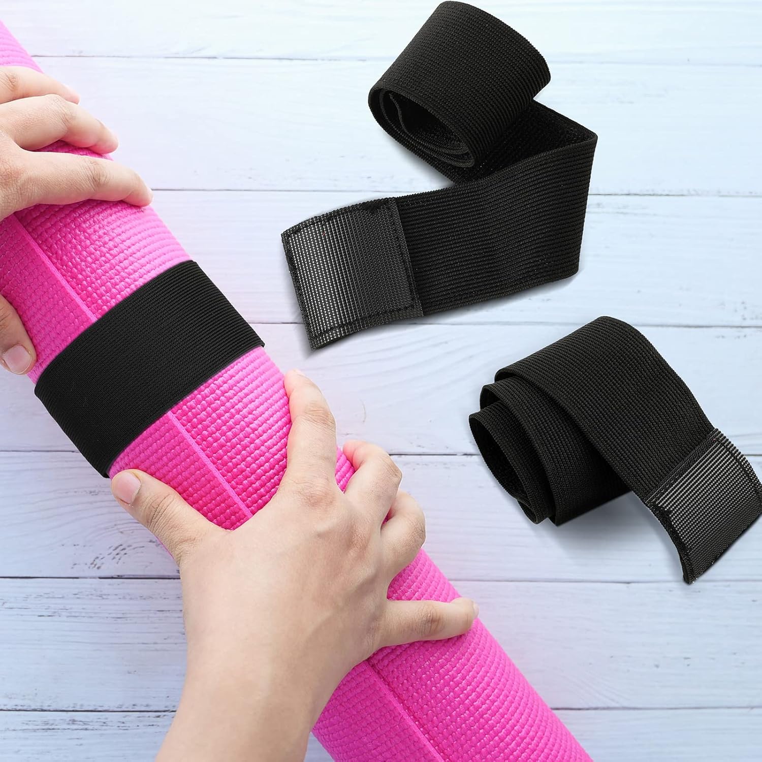 4 Pcs Nylon Yoga Mat Strap Stretchable Holder Straps Heavy Duty Bungee Straps Band Adjustable Carrying Strap for Exercise Workout Pilates Yoga Mat Storage Gym, Black - Image 5