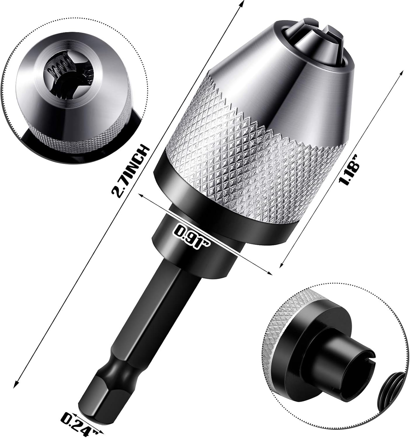 Keyless Drill Chuck Bit 1/4 Inch Hex Shank Keyless Drill Chuck Fast Change Converter Extension Screwdriver Adapter in 0.3-6.5 Mm, 0.3-3.6 mm for Tool Attachment(2 Pieces) - Image 2