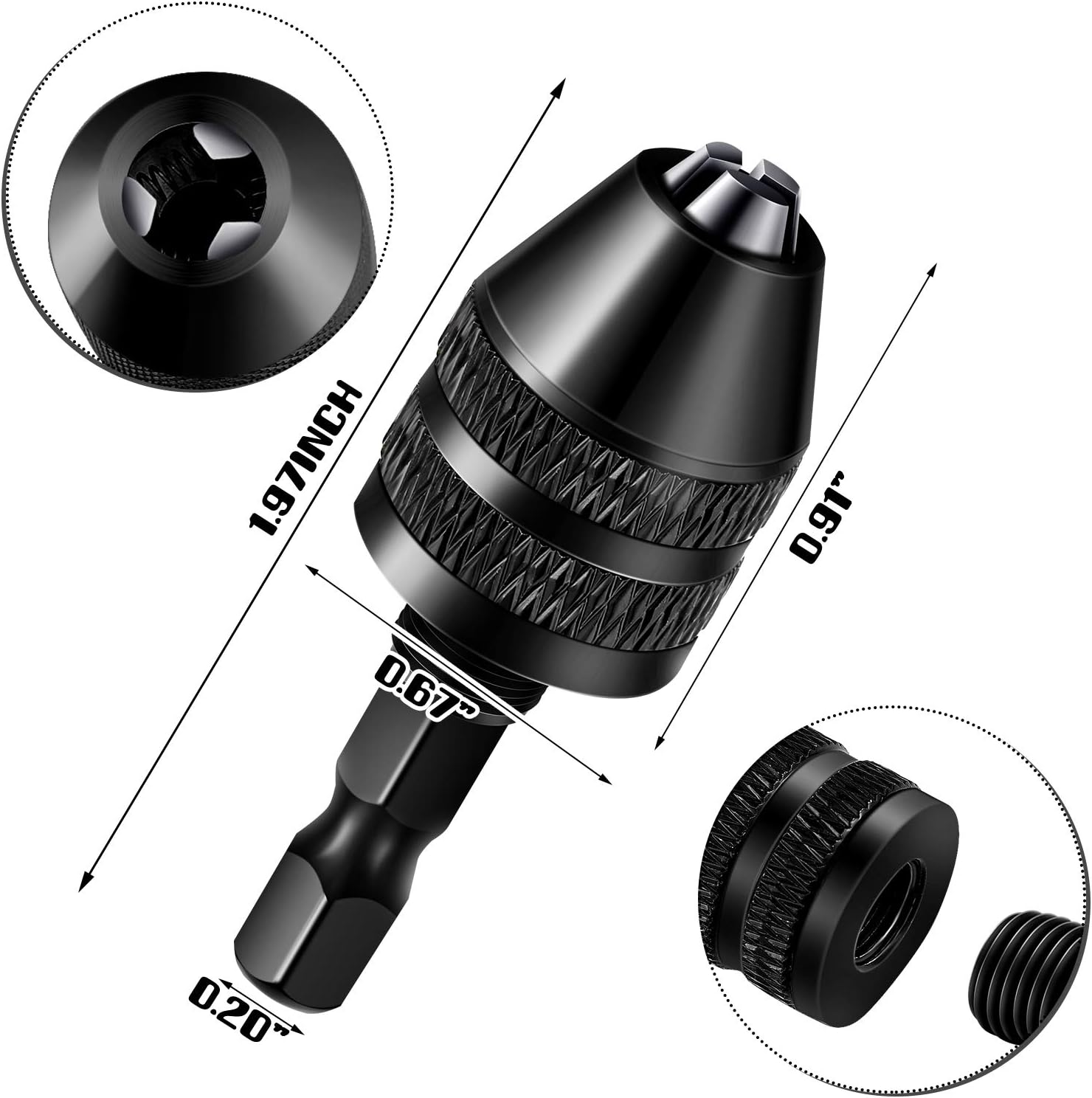 Keyless Drill Chuck Bit 1/4 Inch Hex Shank Keyless Drill Chuck Fast Change Converter Extension Screwdriver Adapter in 0.3-6.5 Mm, 0.3-3.6 mm for Tool Attachment(2 Pieces) - Image 3