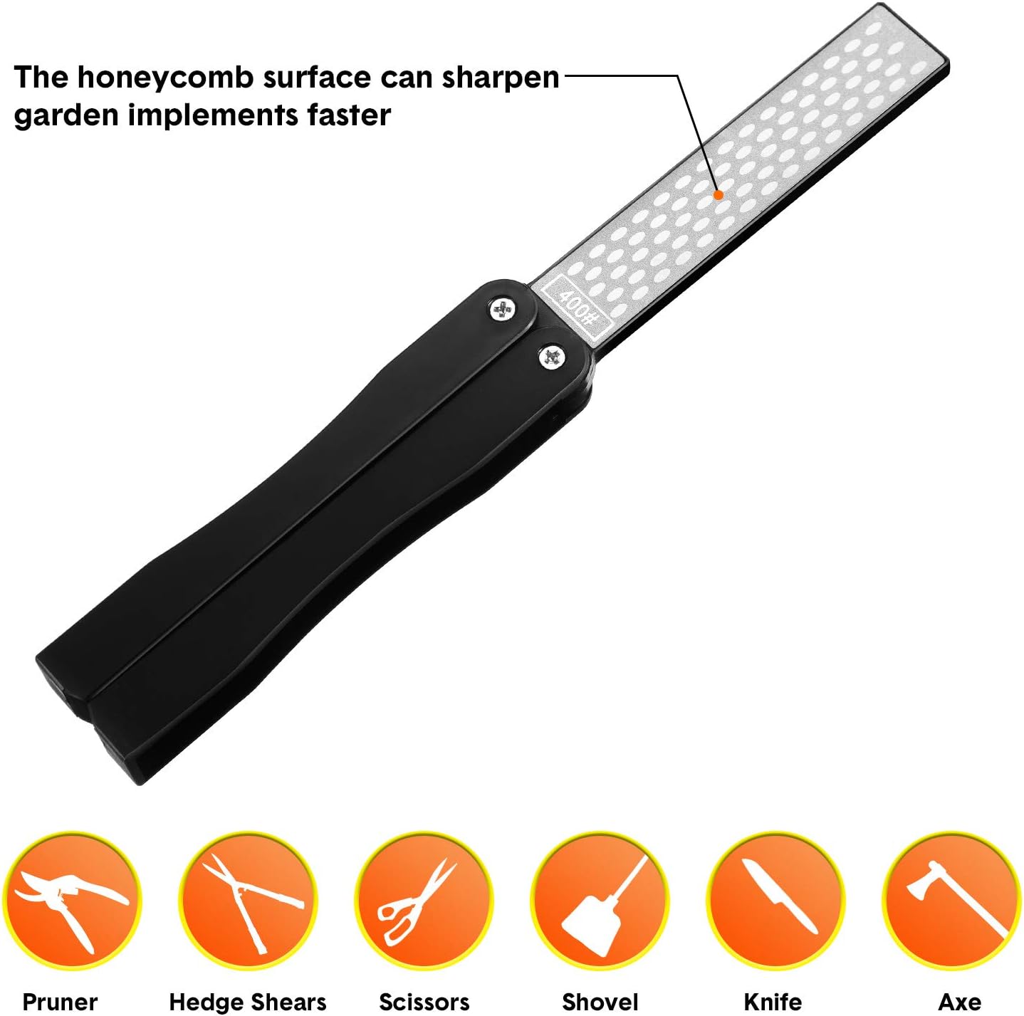 2 Pack Garden Tool Sharpener, Folding Pocket Diamond Knife Sharpener 400/600 Grit Double-Sided Scissor, Pruners, Loppers or Blade Sharpening Stone for Garden Outdoor Camping Kitchen - Image 2