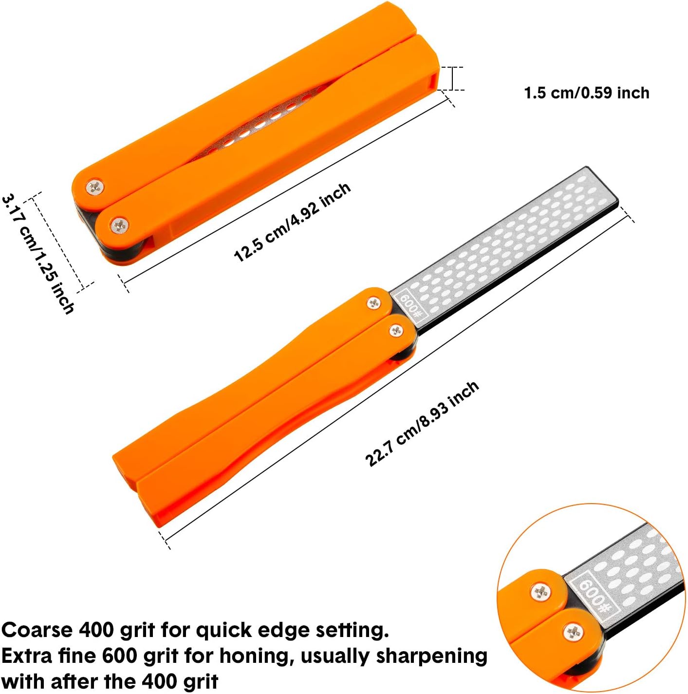 2 Pack Garden Tool Sharpener, Folding Pocket Diamond Knife Sharpener 400/600 Grit Double-Sided Scissor, Pruners, Loppers or Blade Sharpening Stone for Garden Outdoor Camping Kitchen - Image 4