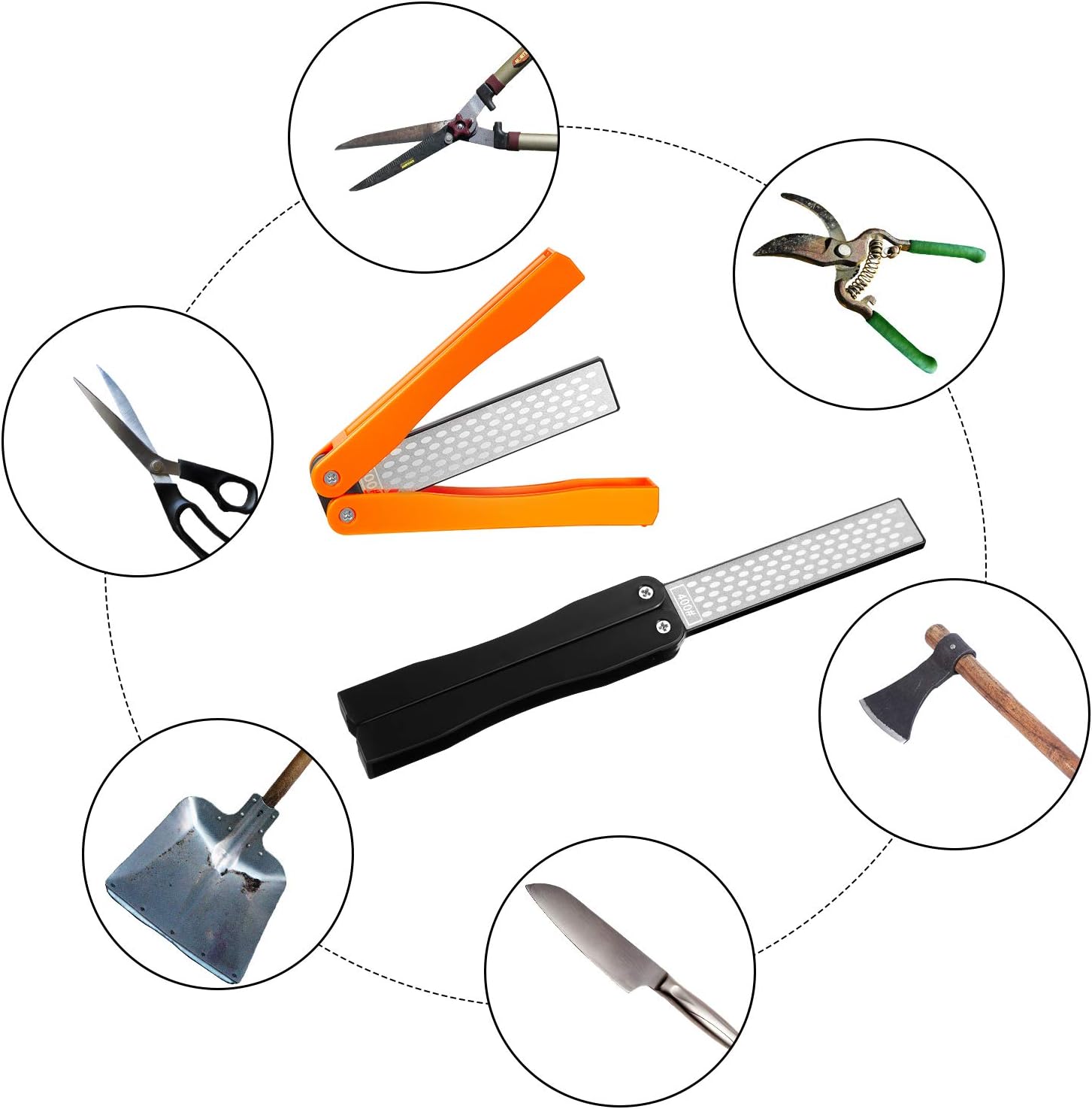 2 Pack Garden Tool Sharpener, Folding Pocket Diamond Knife Sharpener 400/600 Grit Double-Sided Scissor, Pruners, Loppers or Blade Sharpening Stone for Garden Outdoor Camping Kitchen - Image 5