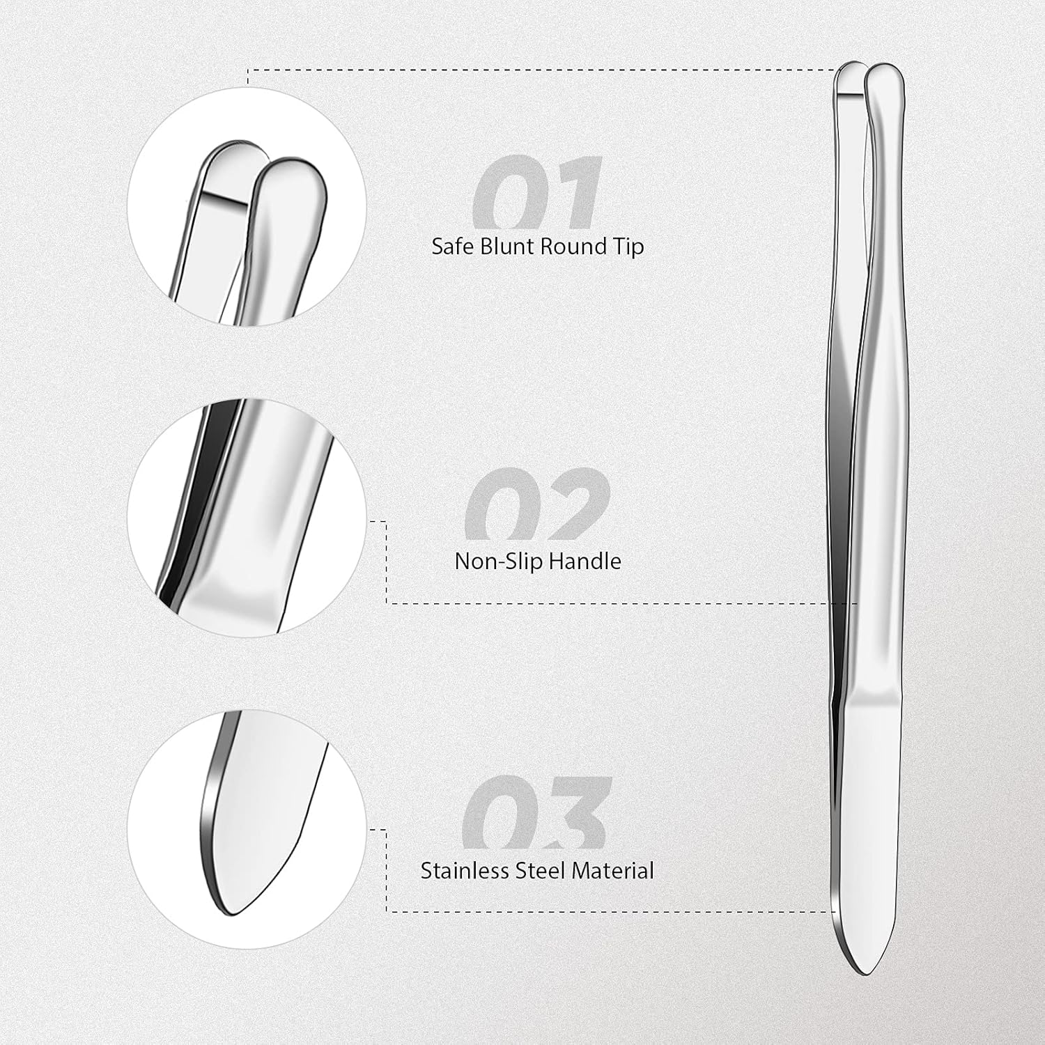 3 Pieces Stainless Steel Round Tip Blunt Tip Tweezers Eyebrow Hair Removal Tweezers for Women Makeup Cosmetic Tool Blunt Tips Tool - Image 2
