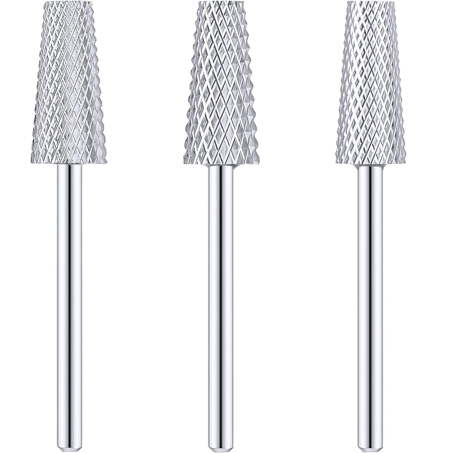 3 Pieces Tapered Barrel Carbide Nail Drill Bit, 3 Sizes Carbide Nail Drill Bit Acrylic File Cuticle, Art Tools for Gel Manicure Pedicure(XF, F, M,Silver) - Image 1