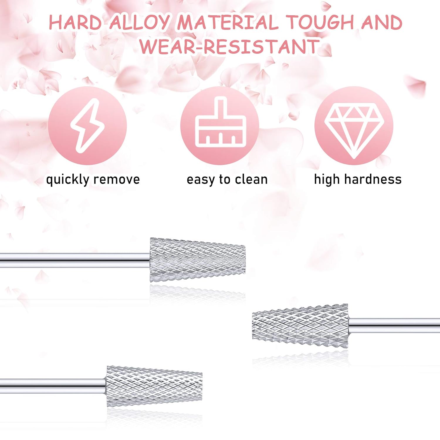 3 Pieces Tapered Barrel Carbide Nail Drill Bit, 3 Sizes Carbide Nail Drill Bit Acrylic File Cuticle, Art Tools for Gel Manicure Pedicure(XF, F, M,Silver) - Image 2