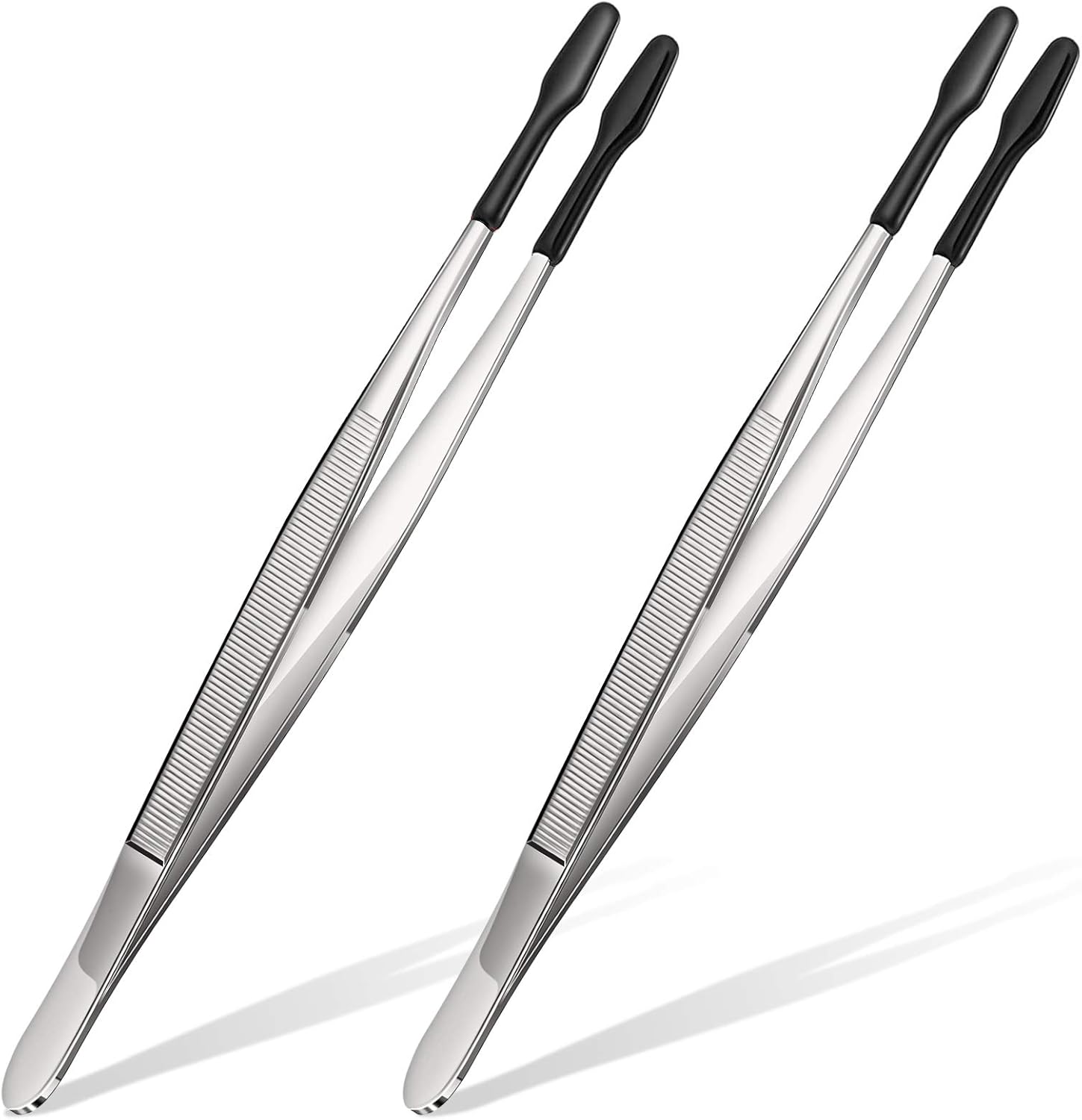 2 Pieces Rubber Tipped Tweezers PVC Rubber Coated Soft Non Marring Flat Tip Lab Industrial Hobby Craft Tweezers Tools Jewelry Coin Stamp Tongs(Black) - Image 1