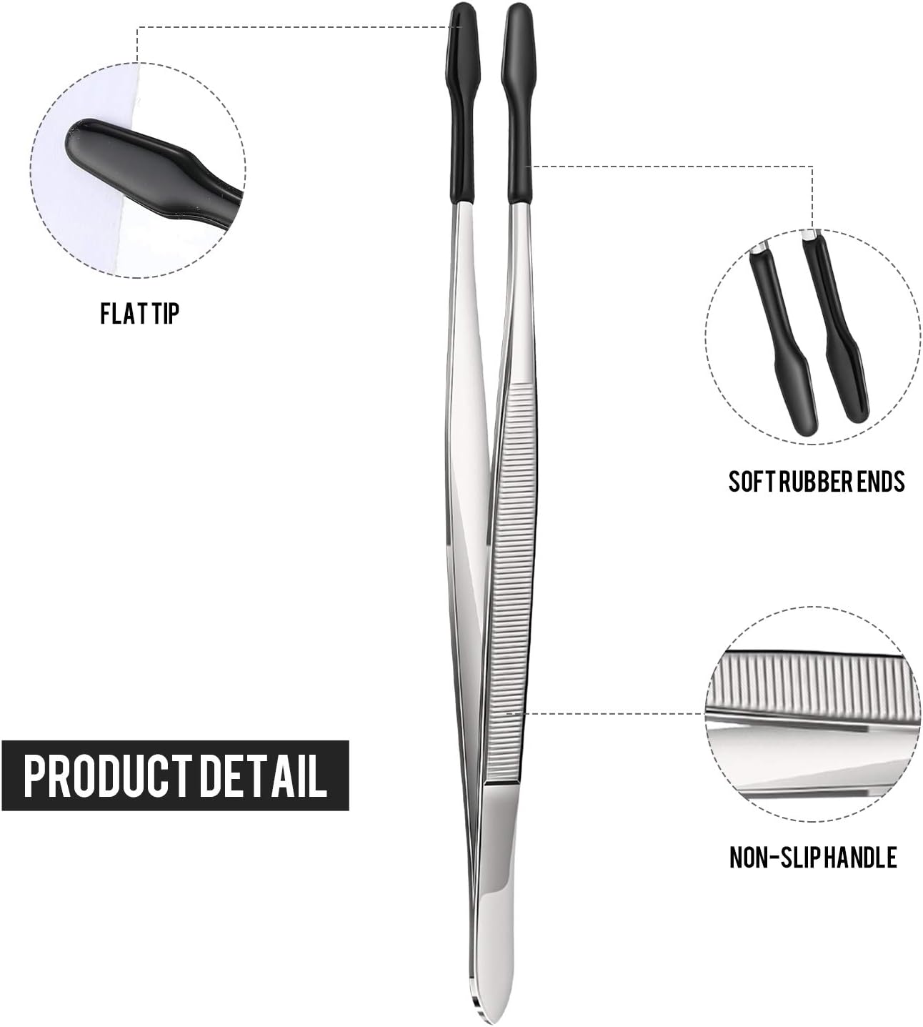 2 Pieces Rubber Tipped Tweezers PVC Rubber Coated Soft Non Marring Flat Tip Lab Industrial Hobby Craft Tweezers Tools Jewelry Coin Stamp Tongs(Black) - Image 3