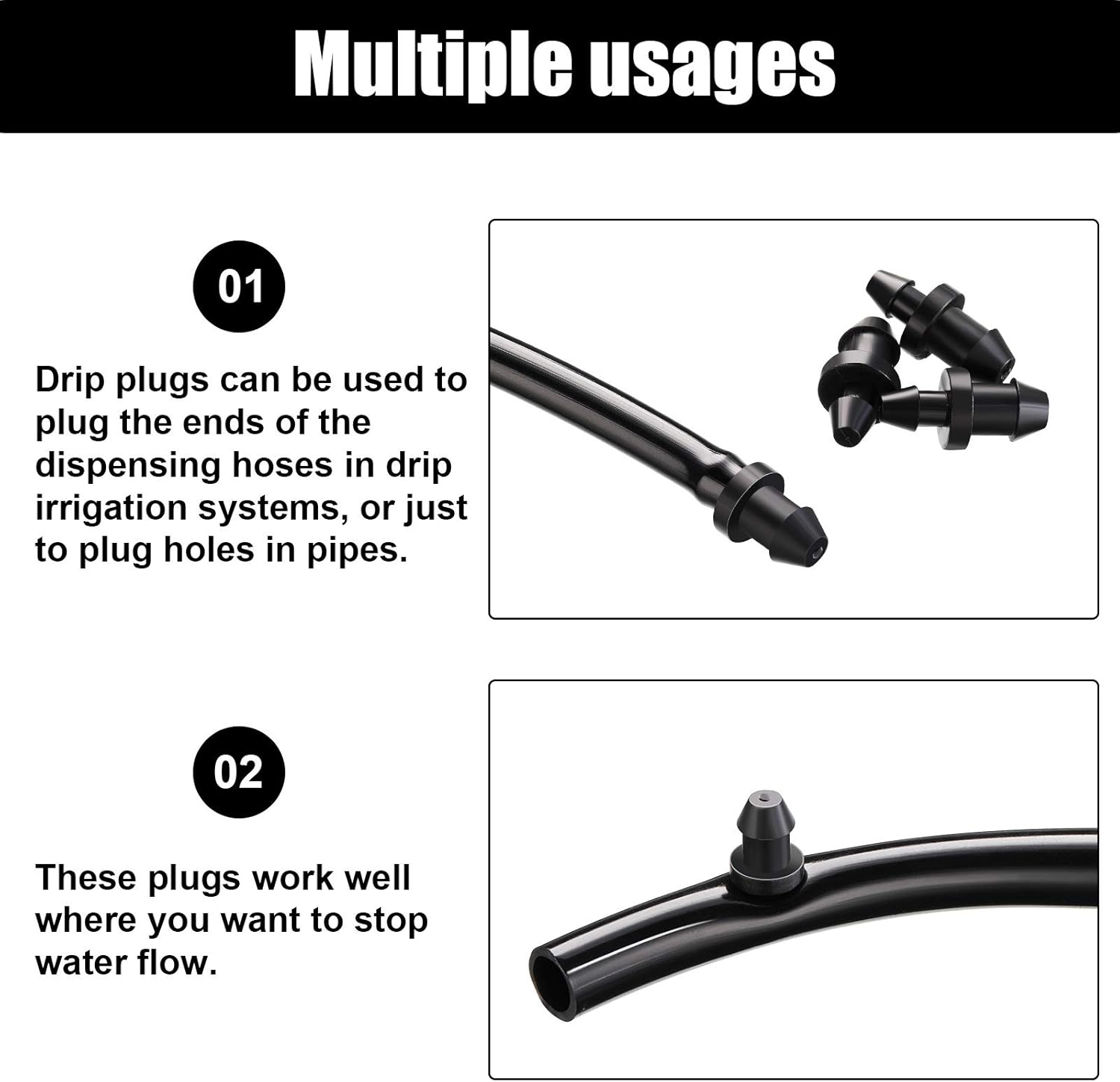 Drip Irrigation Plugs 1/4 Inch Tube Closure Goof Hole Plugs Irrigation Stopper for Home Garden Lawn Supplies, Black(150 Pieces) - Image 4